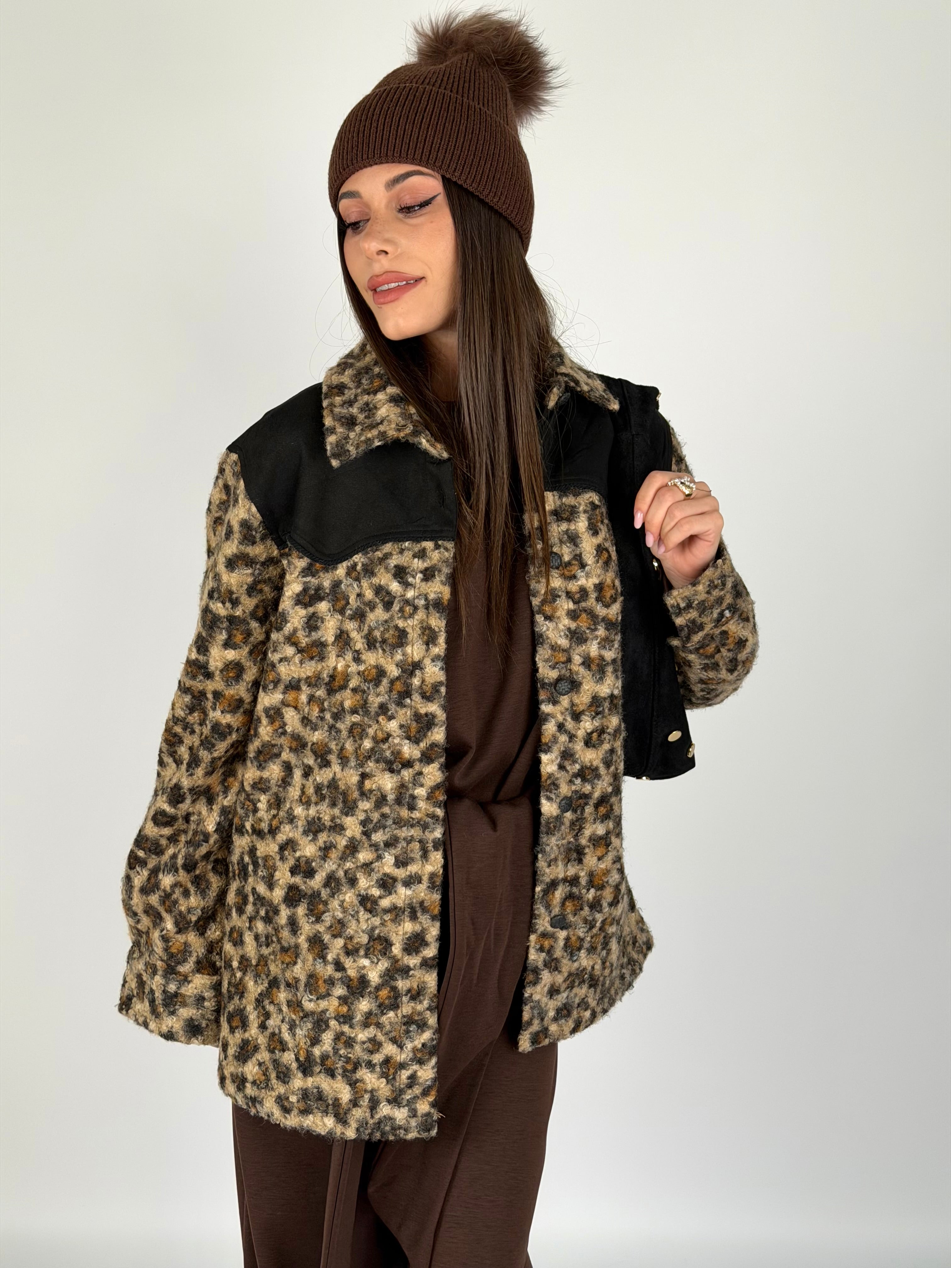 Giubbino teddy Leopard nero