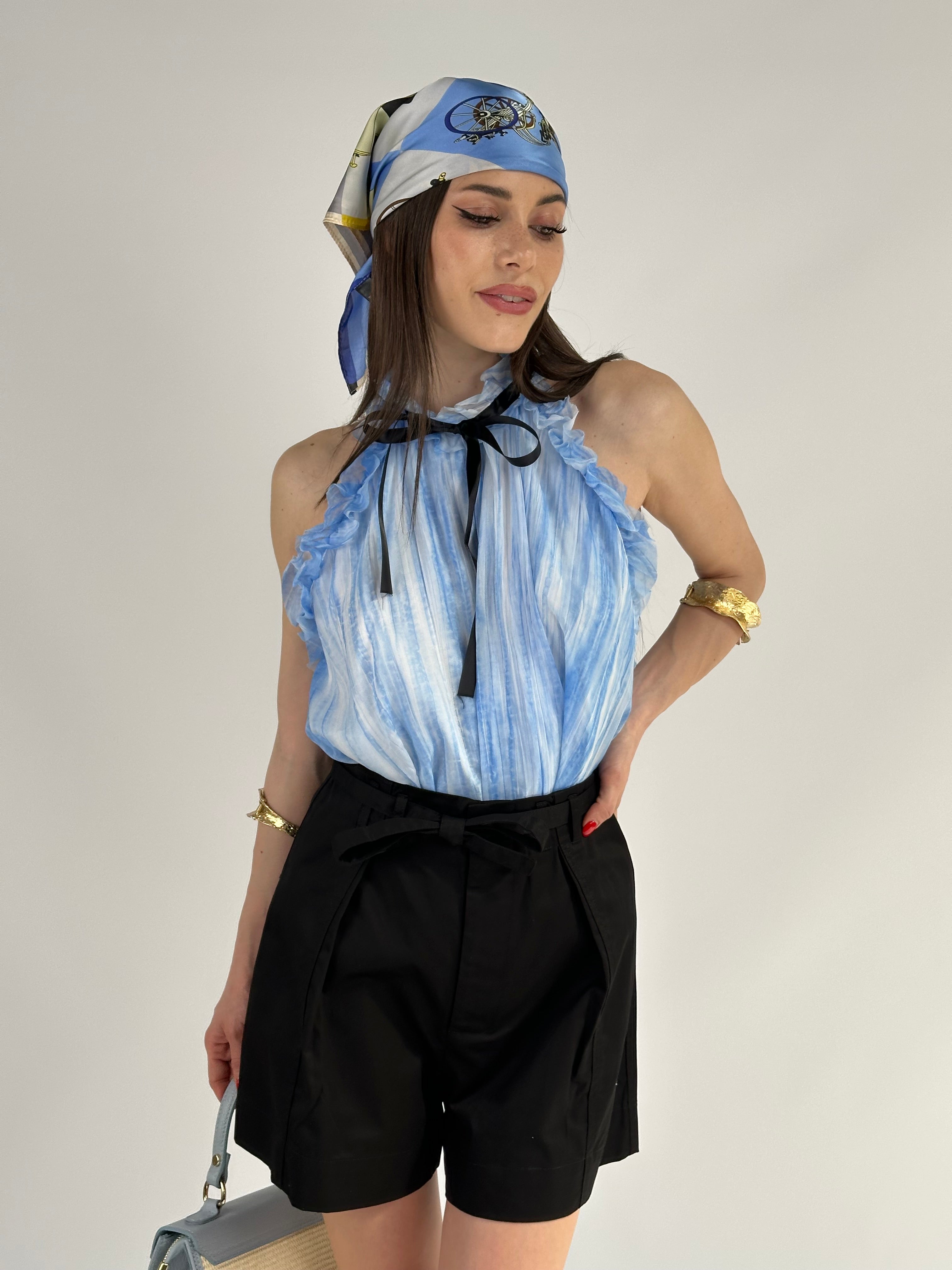 Camicia top in viscosa mirea blu