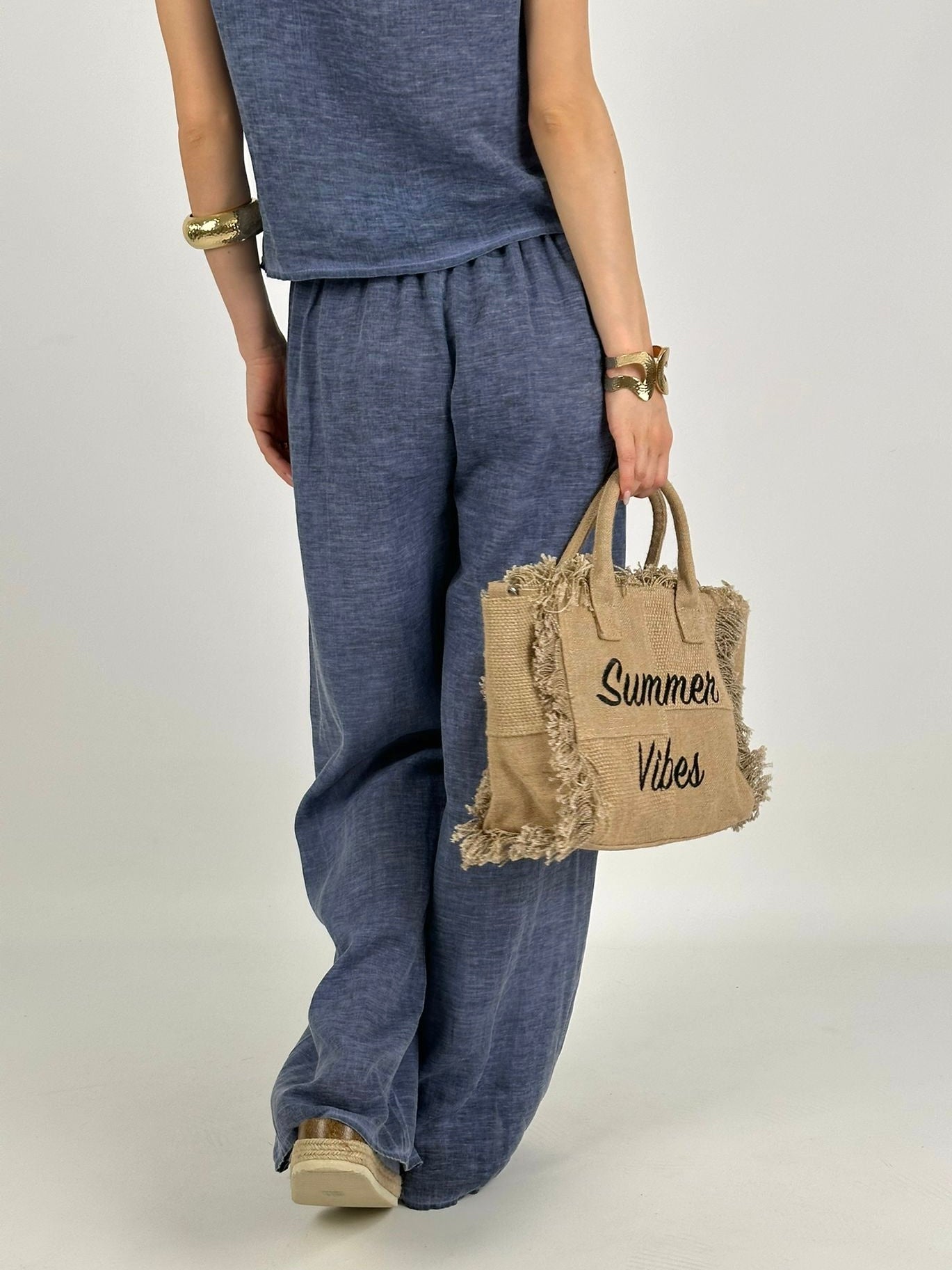 Completo cotone e lino gilet blu