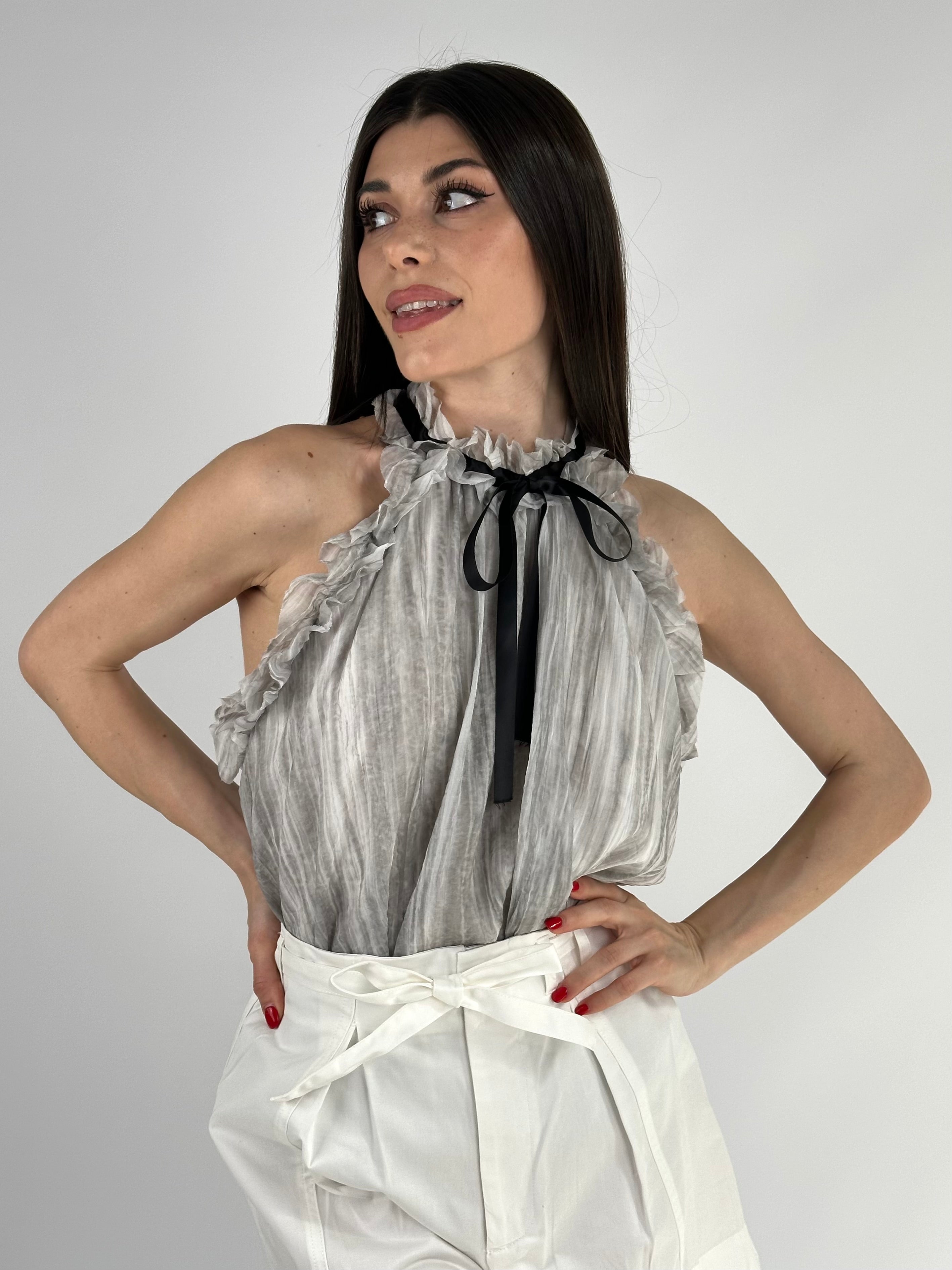 Camicia top in viscosa mirea grigio perla
