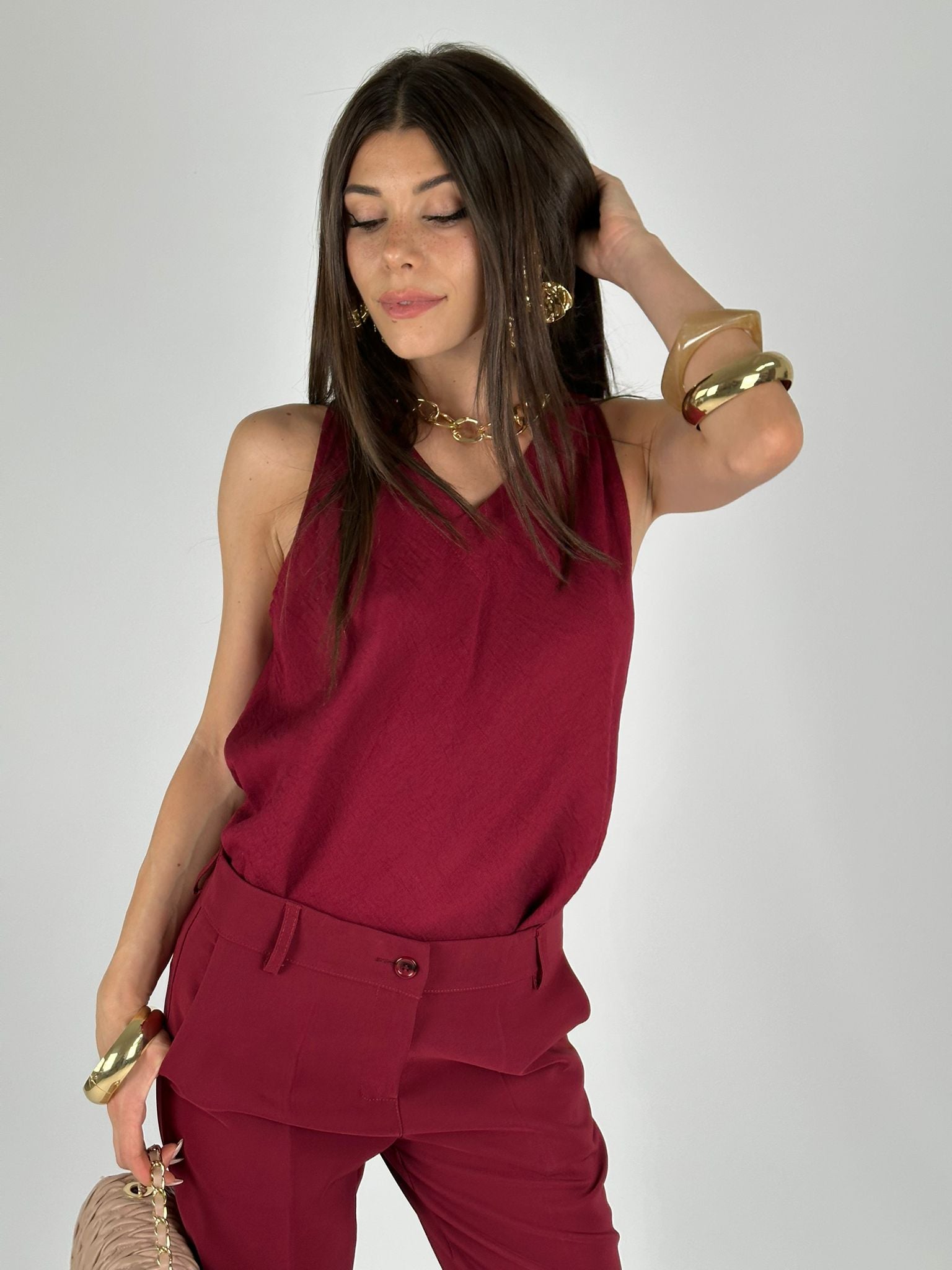 Top fiocco retro bordeaux