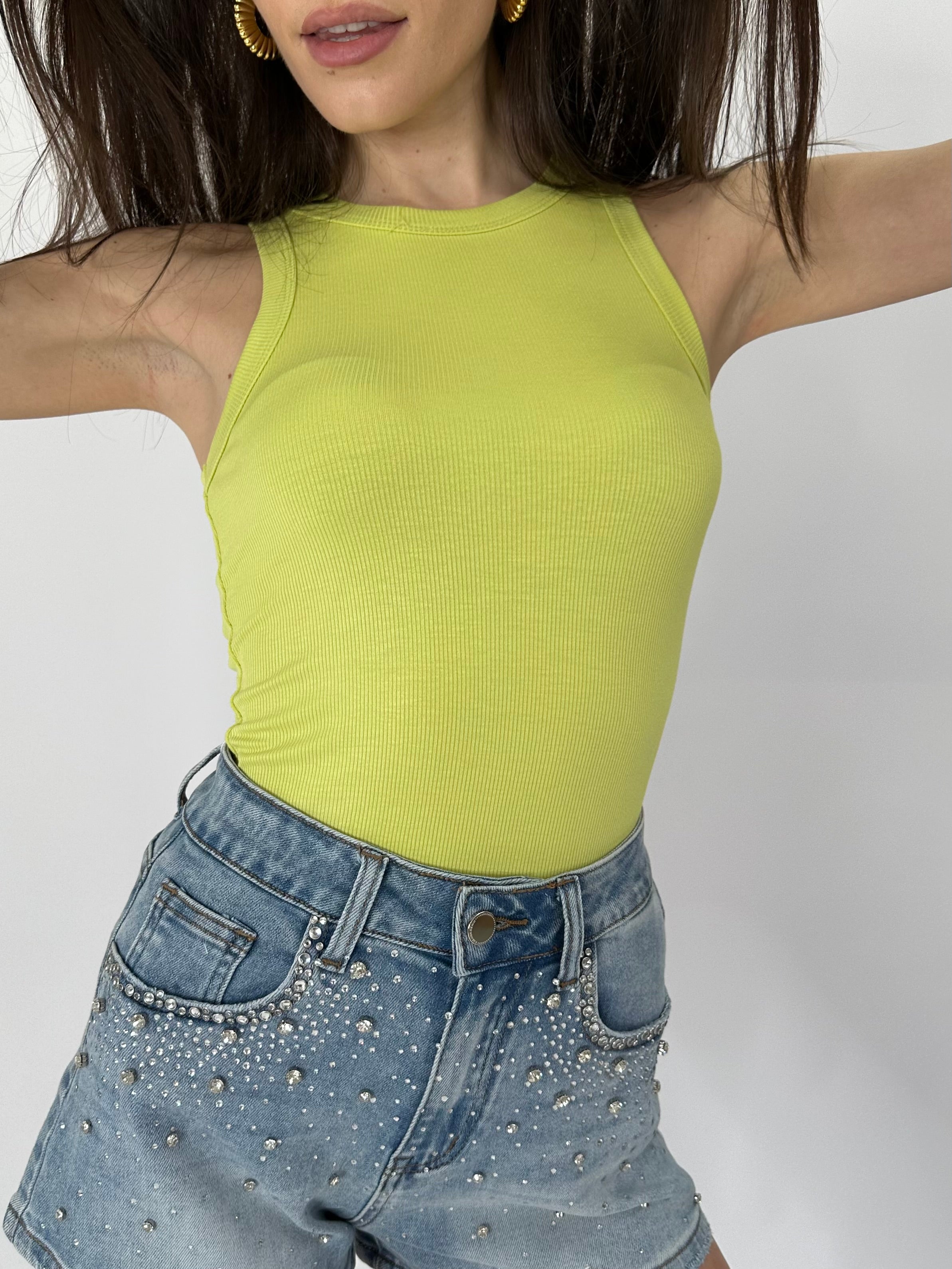 Top a costine cotone marisol verde acido