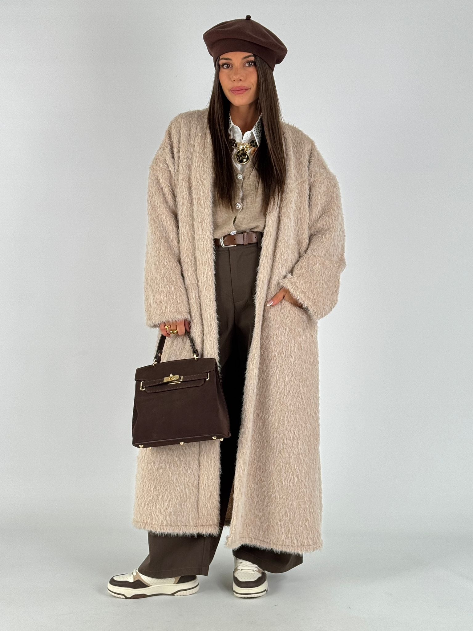 Cappotto Pelliccia lunga beige