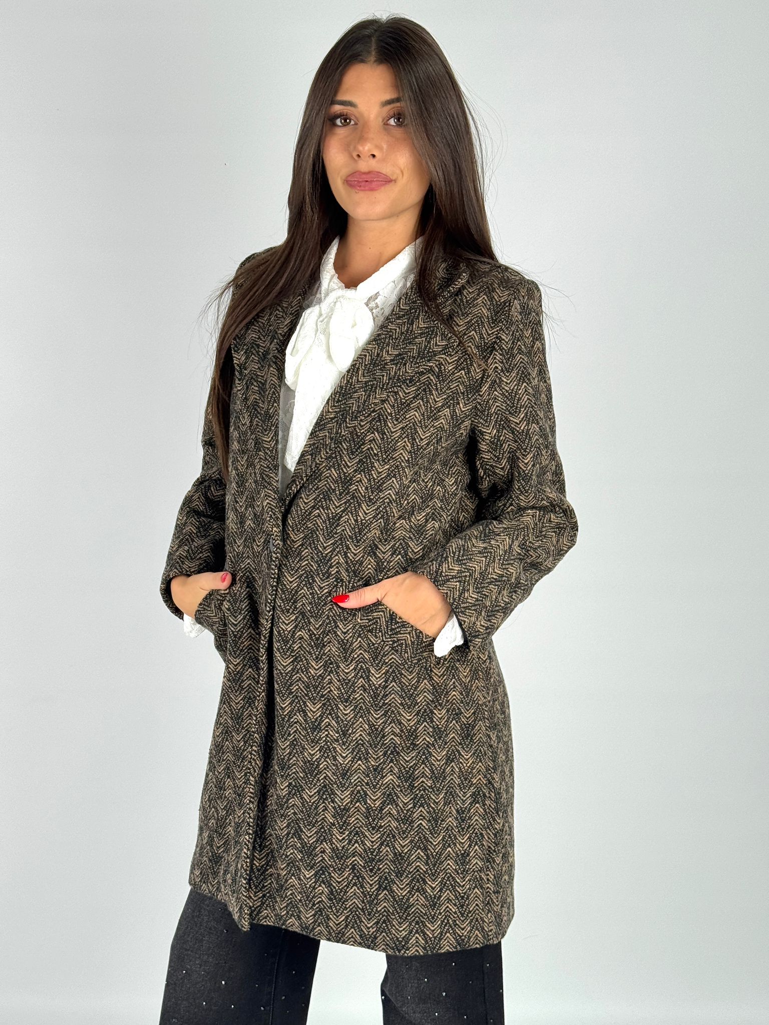 Cappotto a spiga tabacco