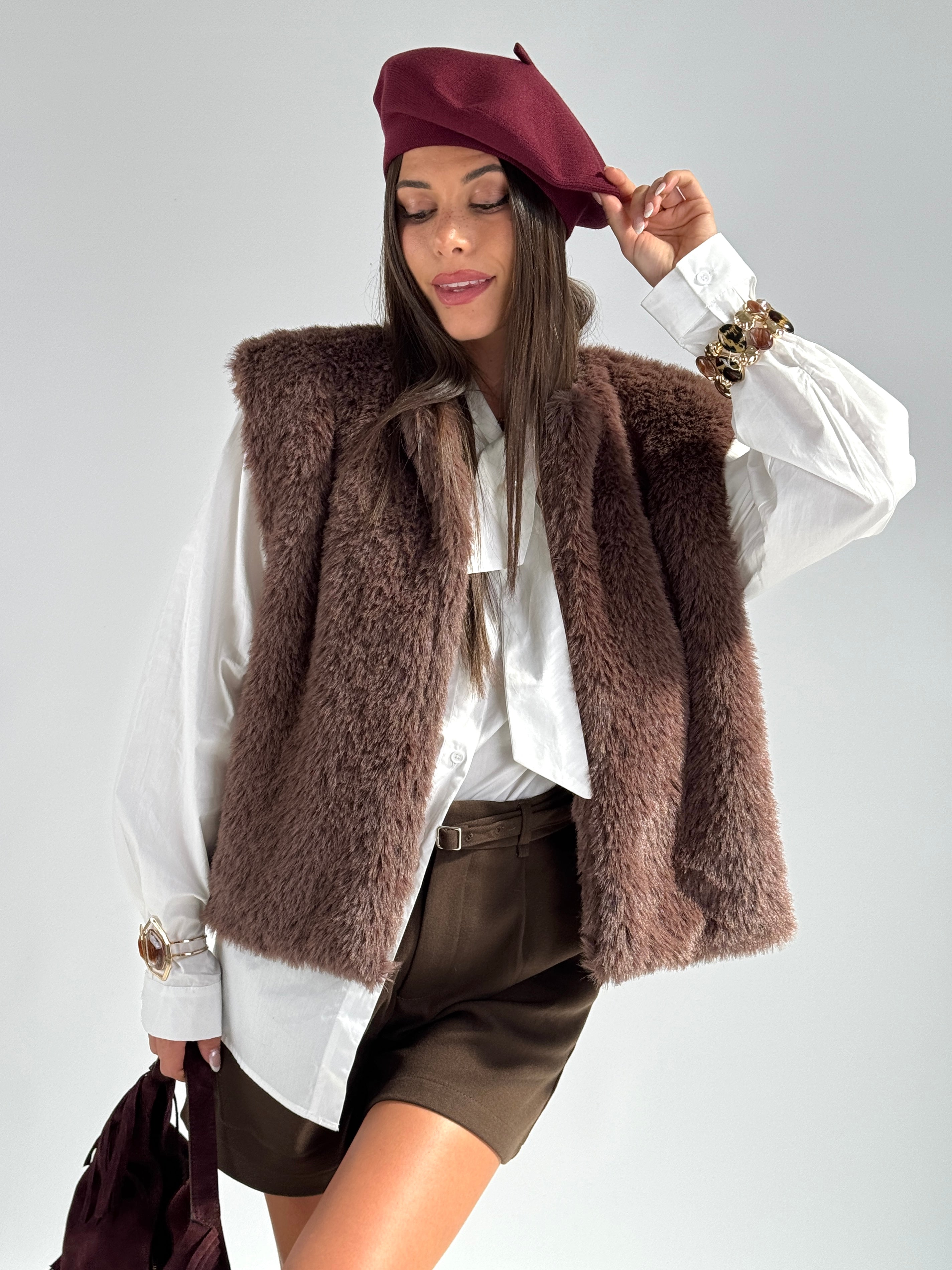 Smanicato eco pelliccia Maddison moro