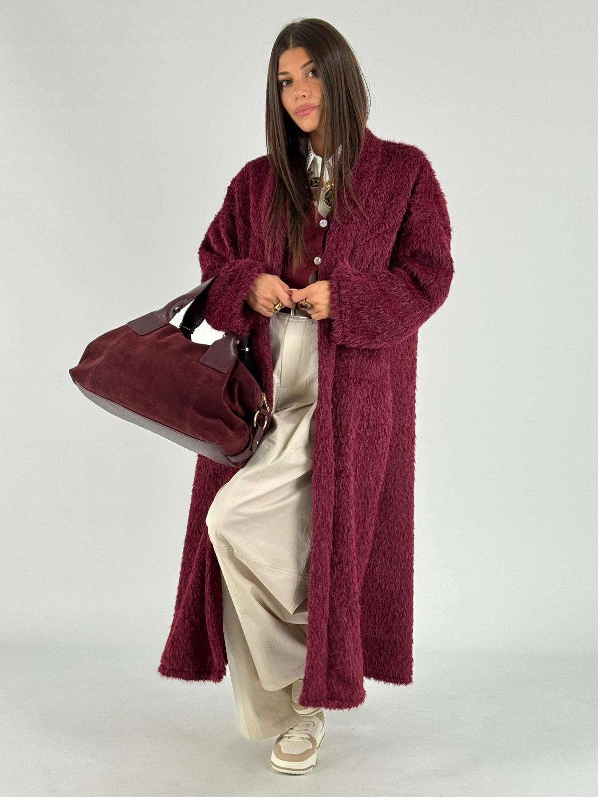 Cappotto Pelliccia lunga bordeaux