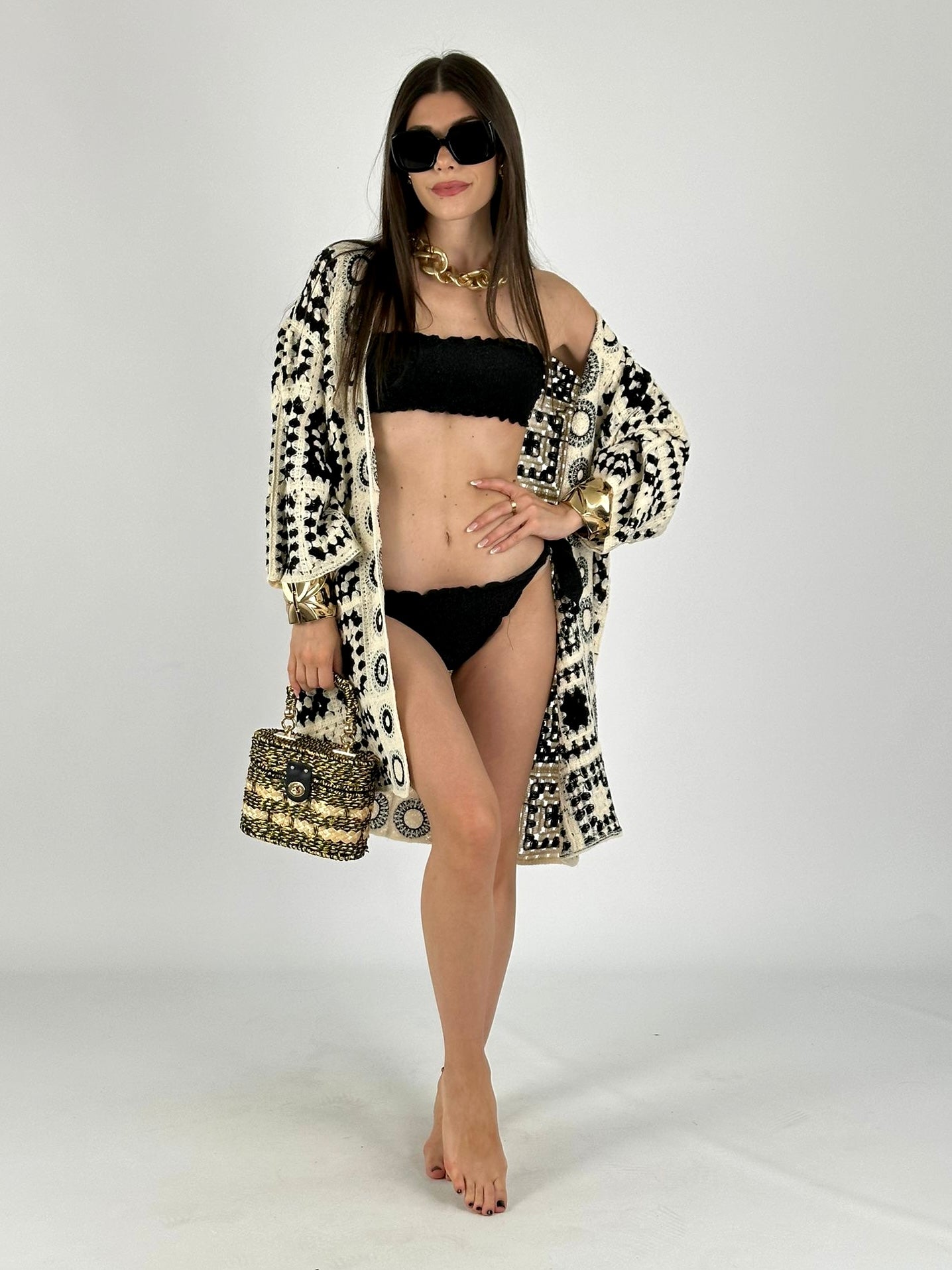 Cardigan/copricostume fiori nero