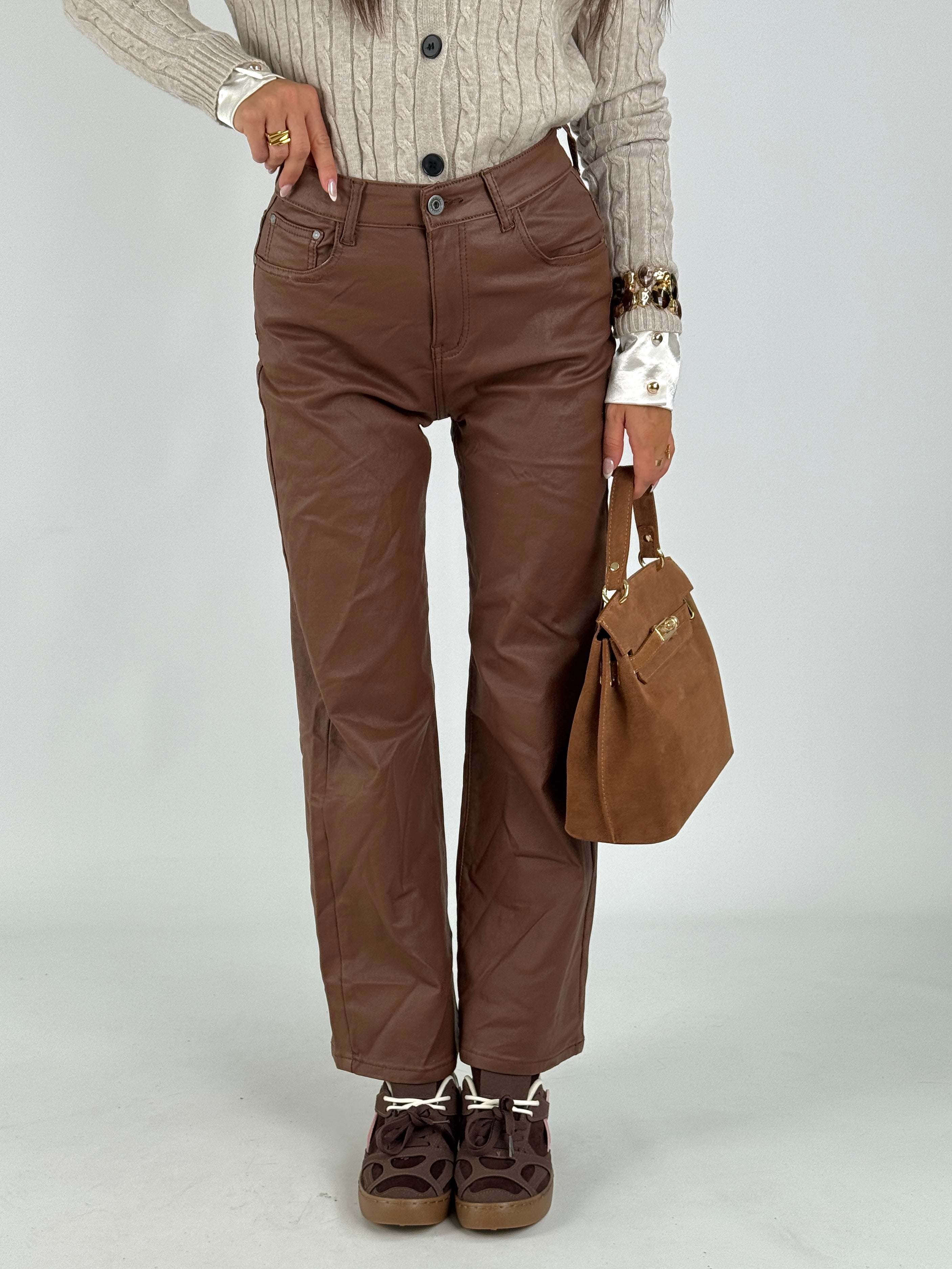 Pantalone in ecopelle Vicy marrone