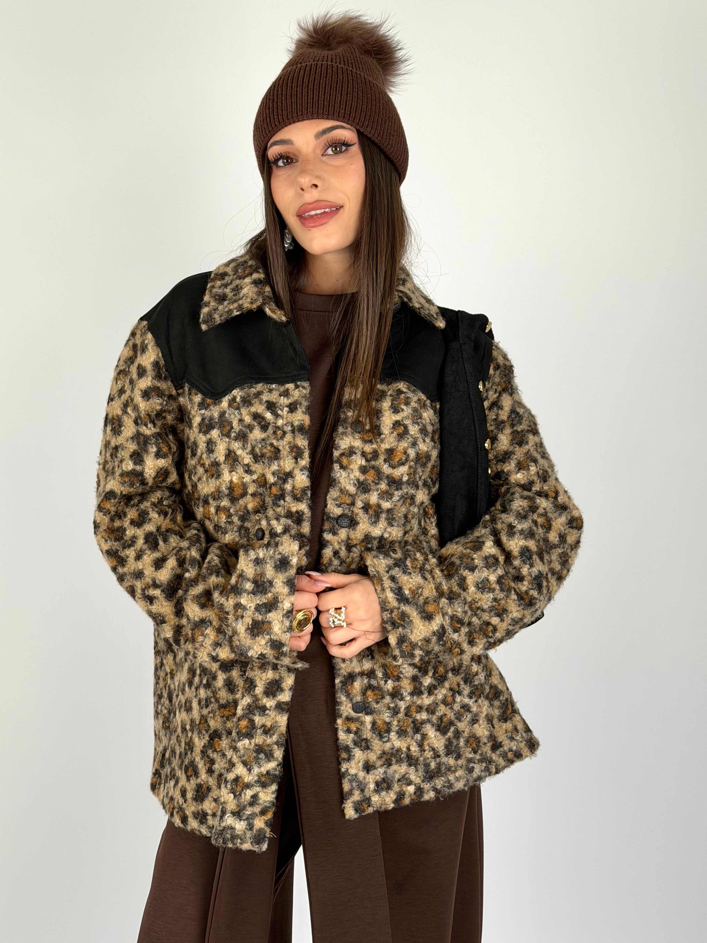 Giubbino teddy Leopard nero