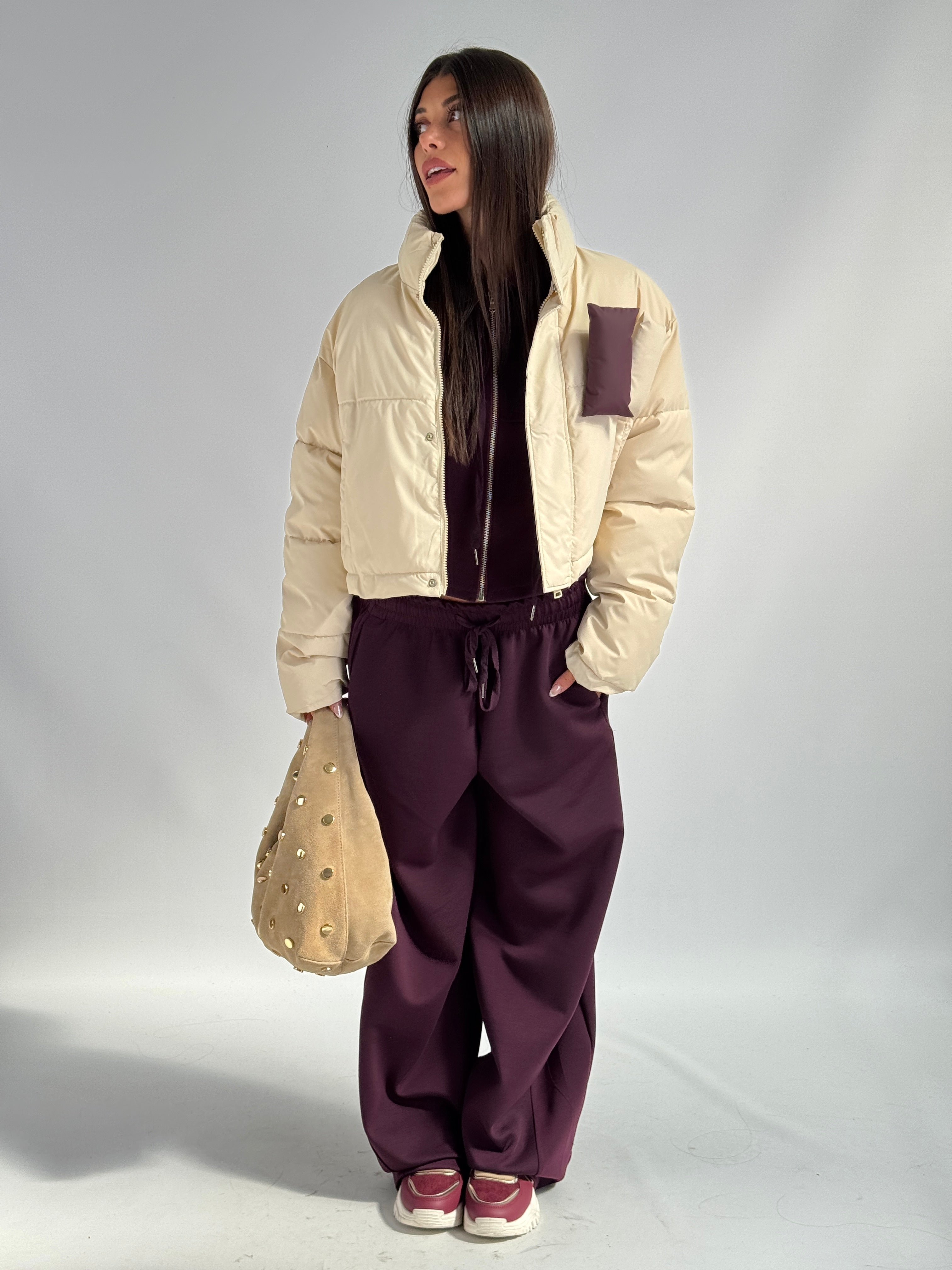 Piumino crop beige