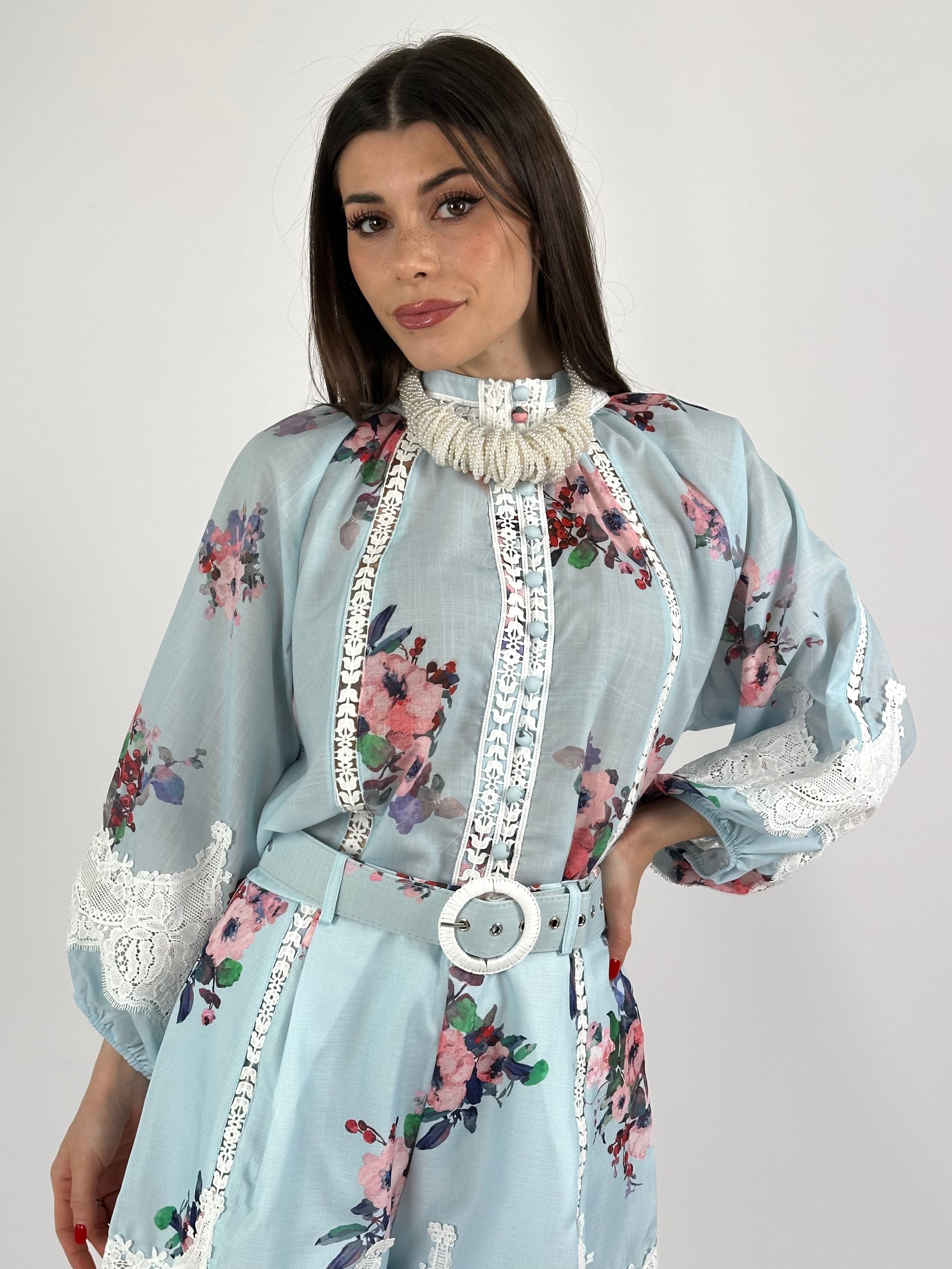 Camicia pizzo e cotone premium celeste