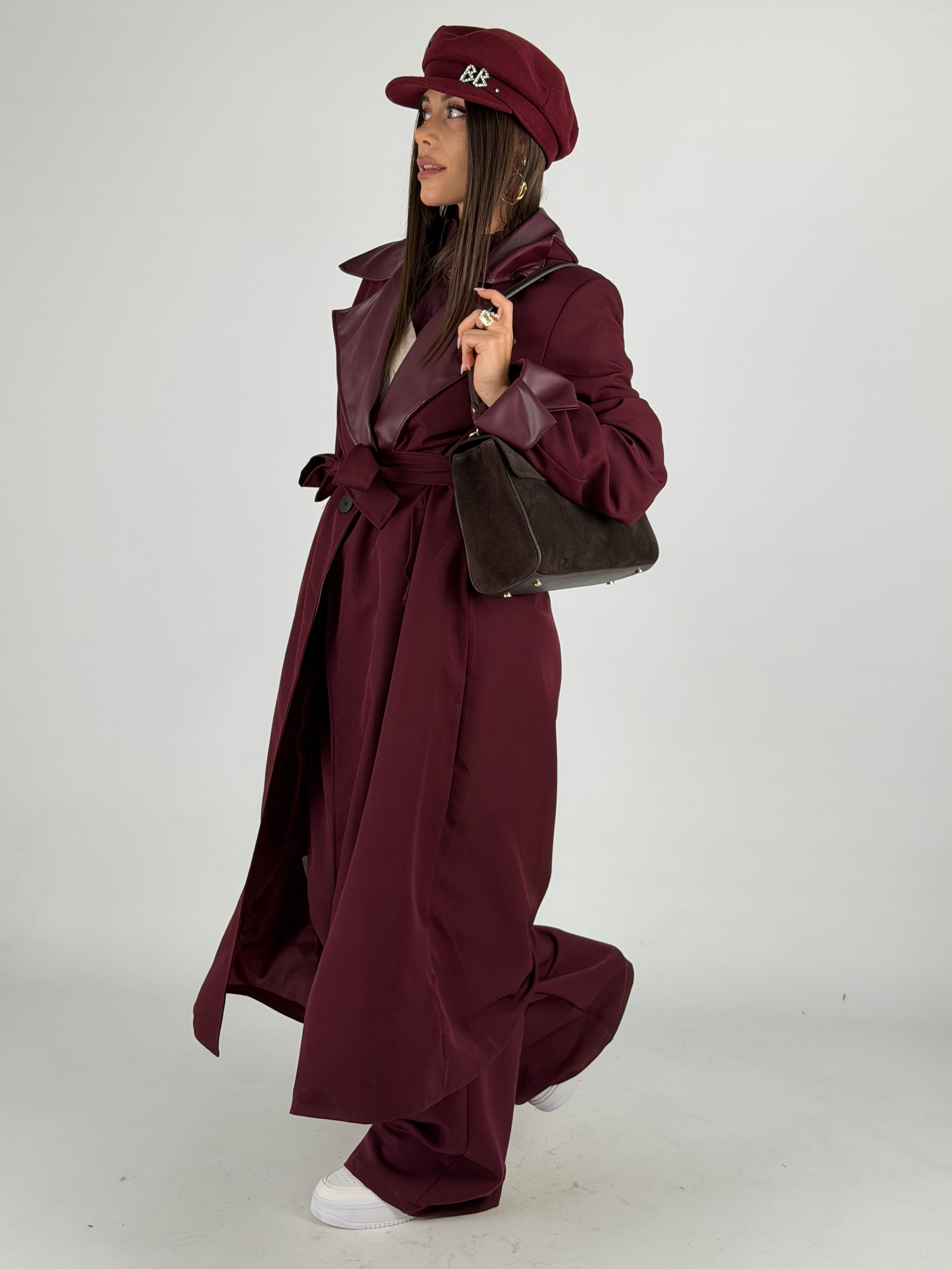 Trench inserti ecopelle bordeaux