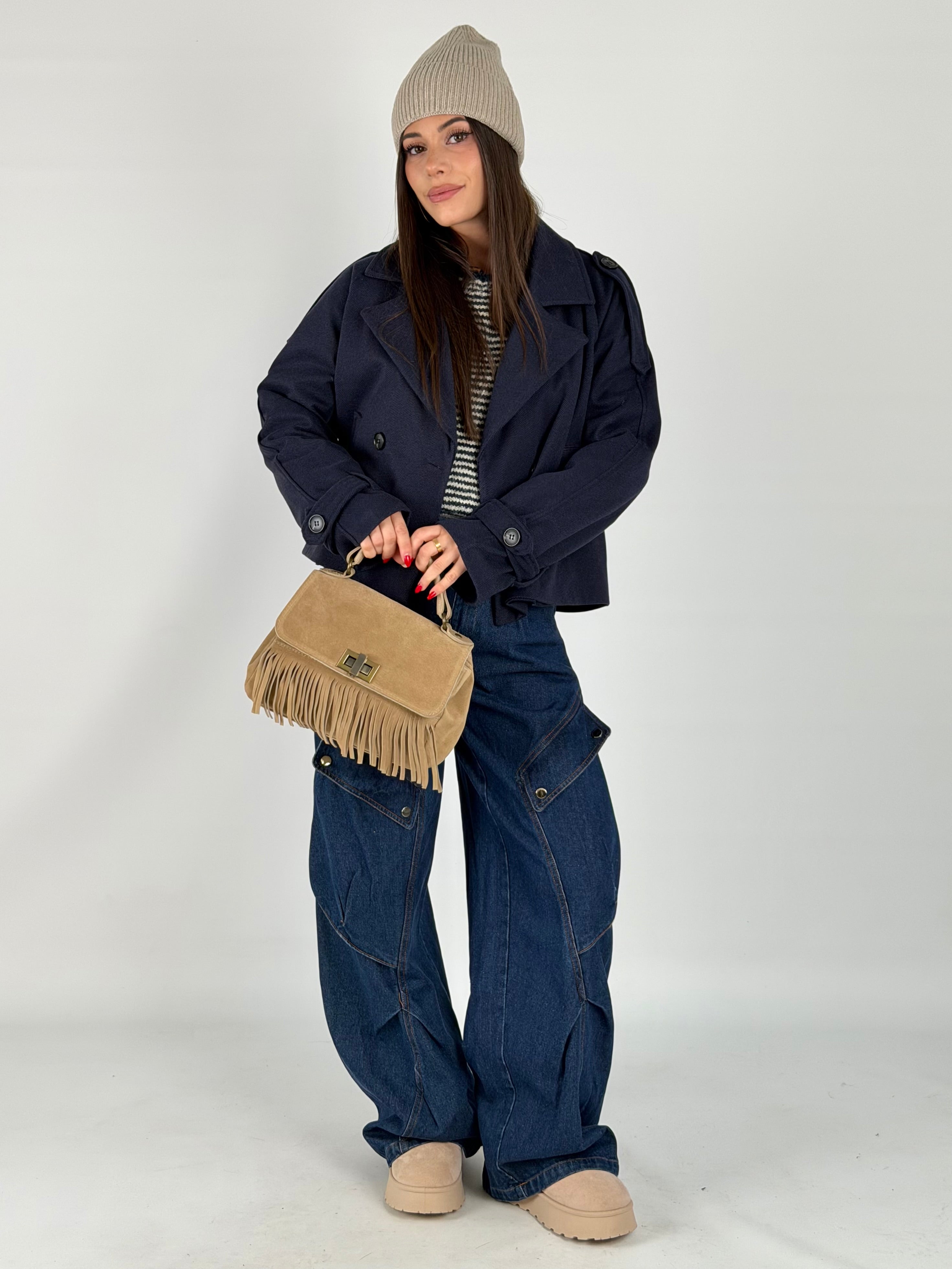 Maxi cappotto panno blu