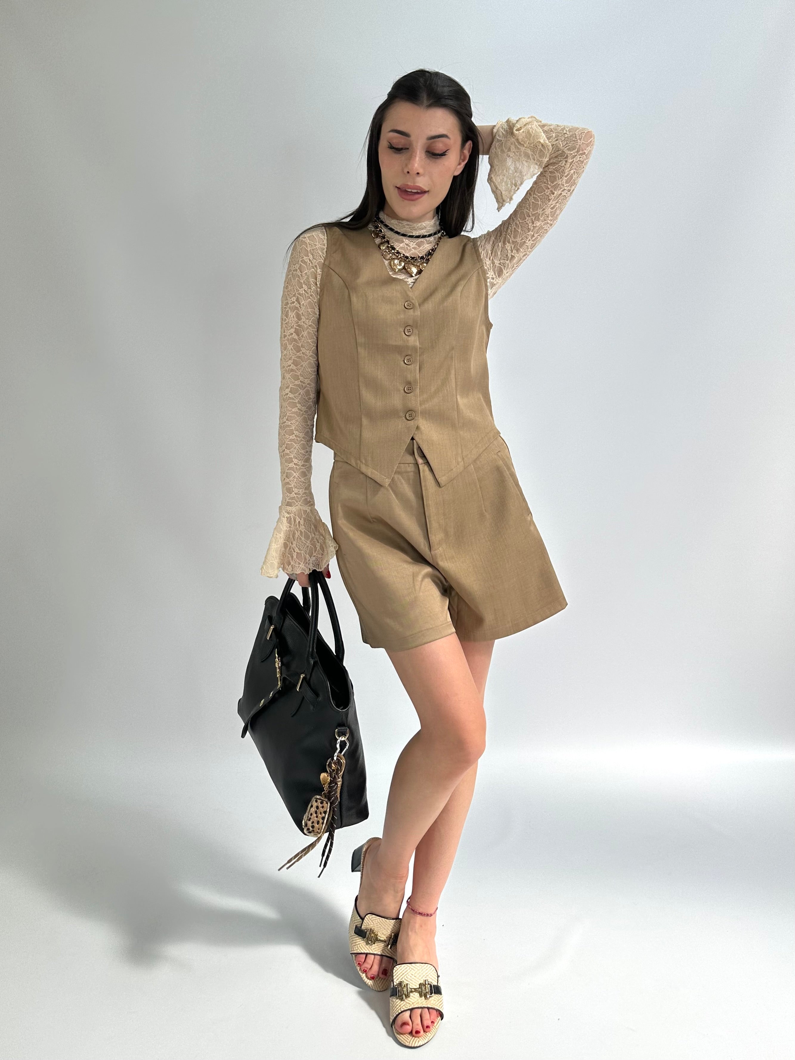 Completo in lino marylin tabacco