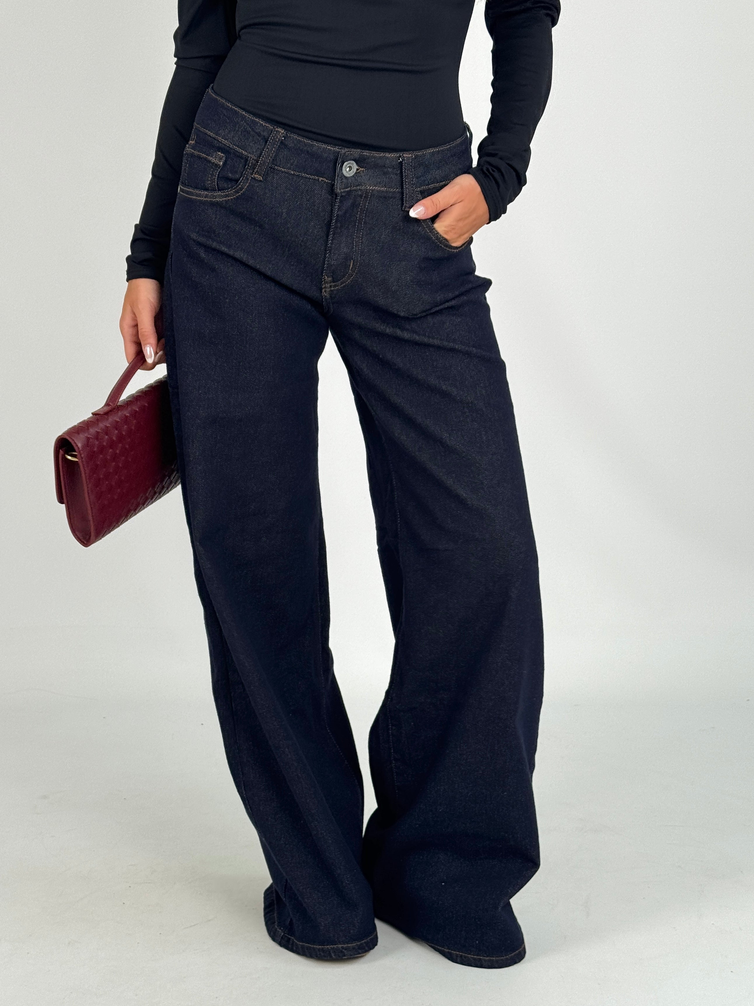 Jeans palazzo cuciture blu scuro