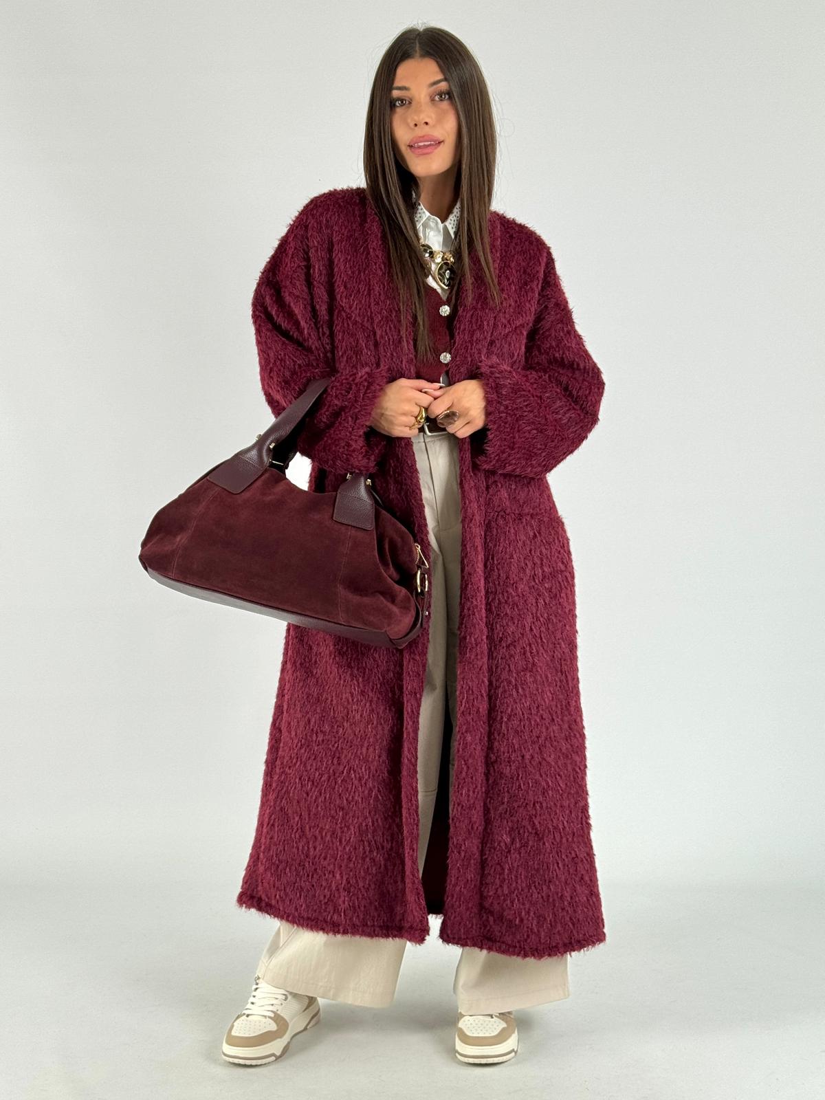 Cappotto Pelliccia lunga bordeaux