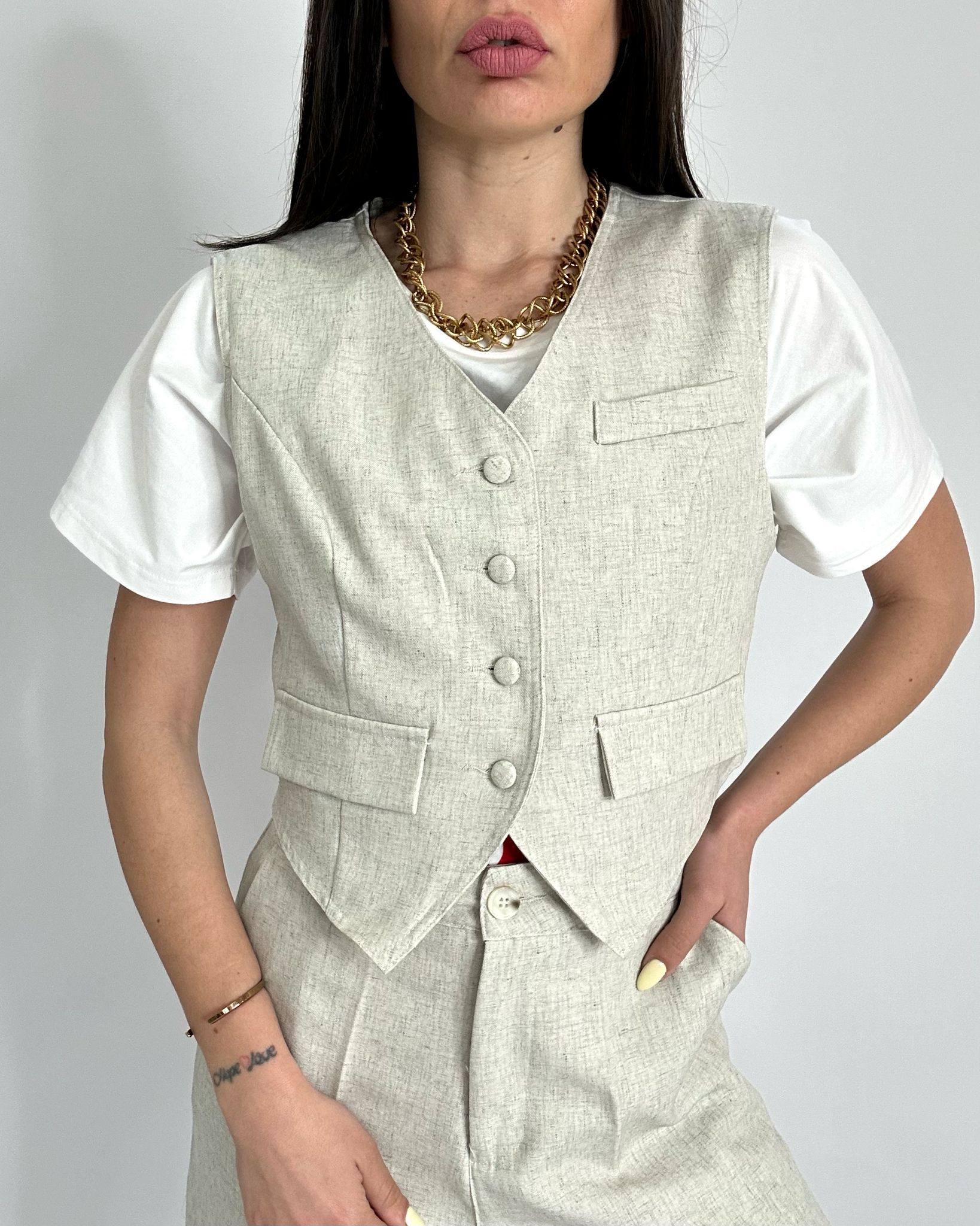 COMPLETO GILET LINO 789 beige