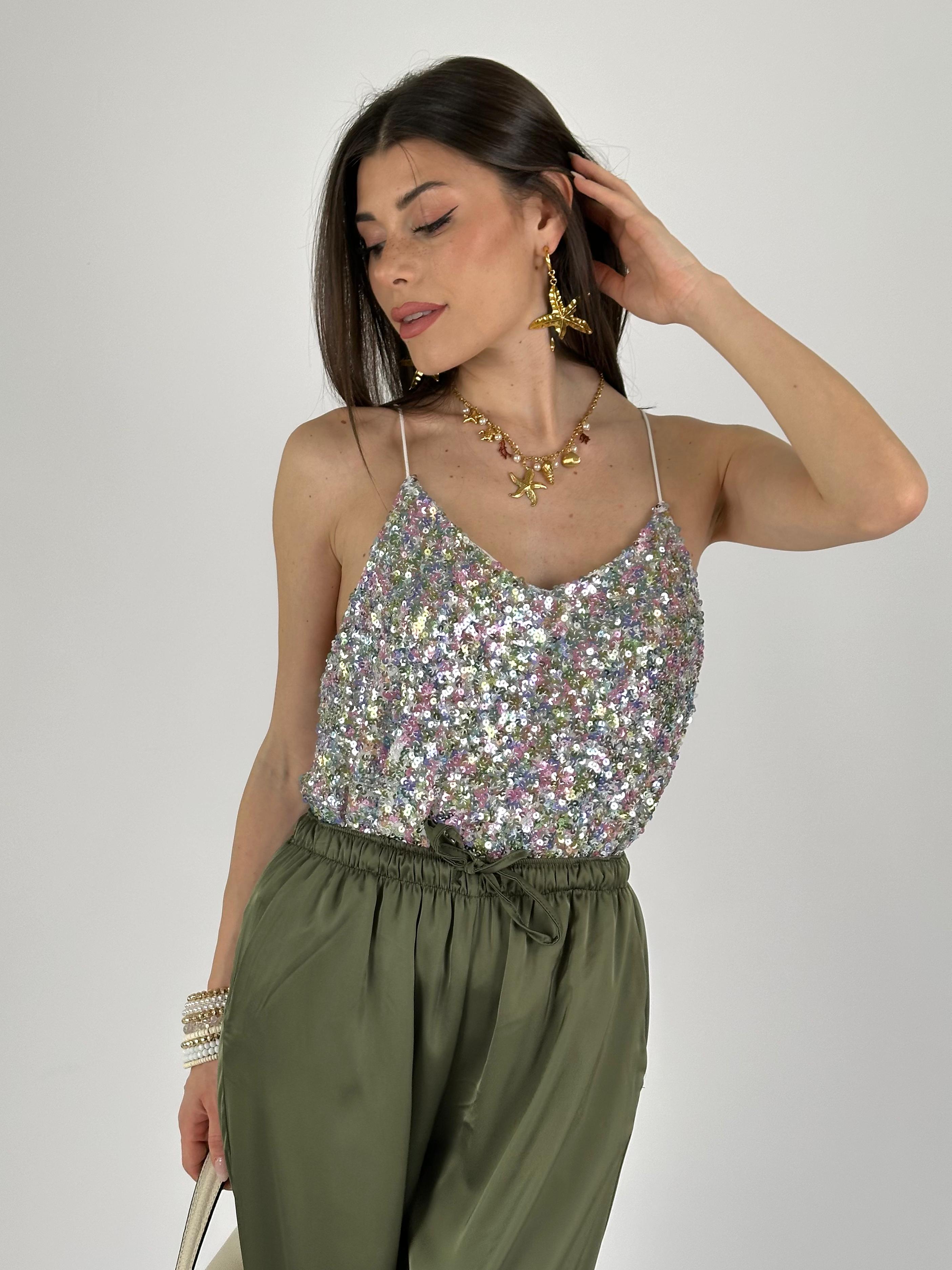 Top paillettes argento