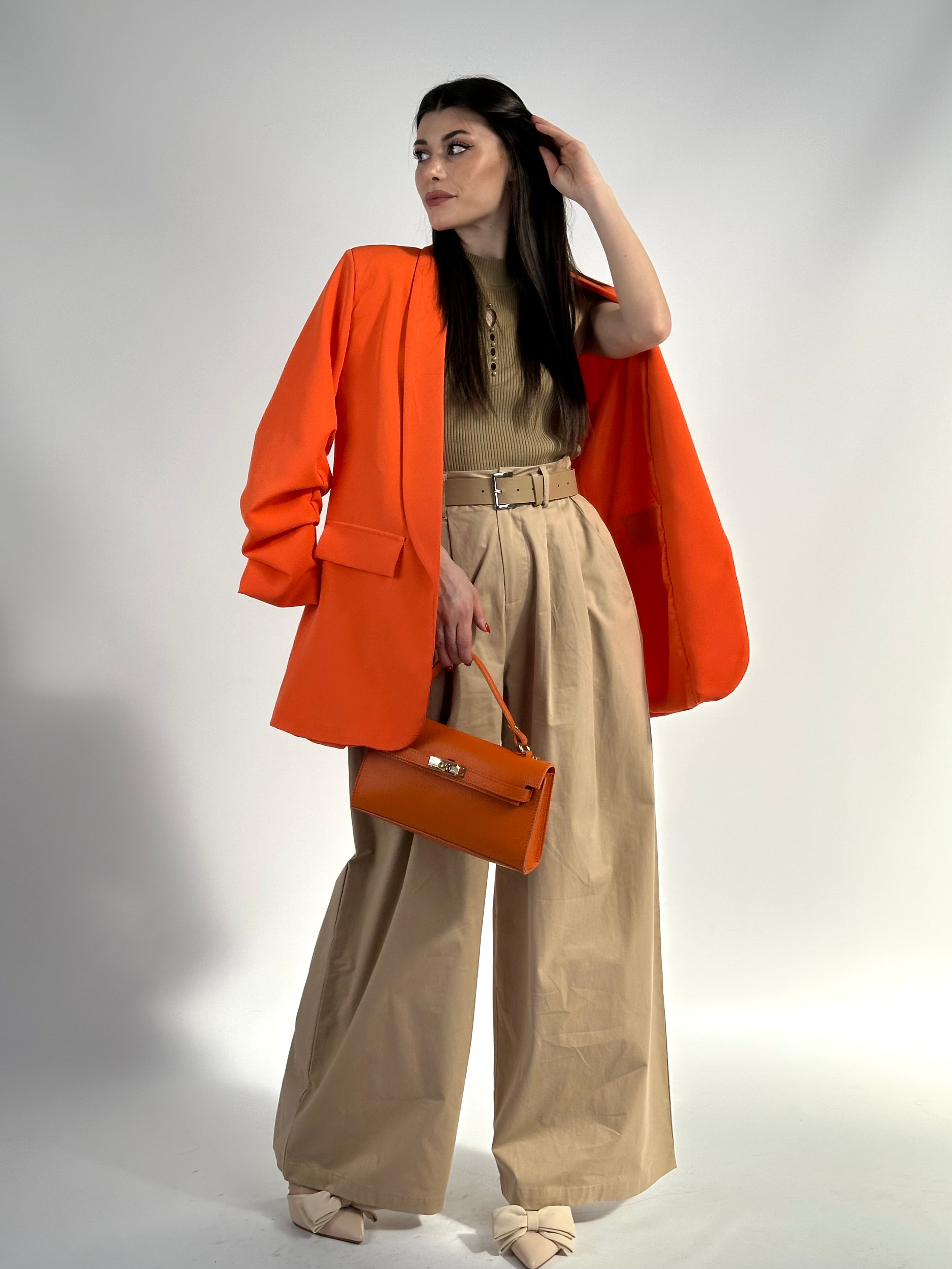 Pantalone in viscosa con cintura tabacco