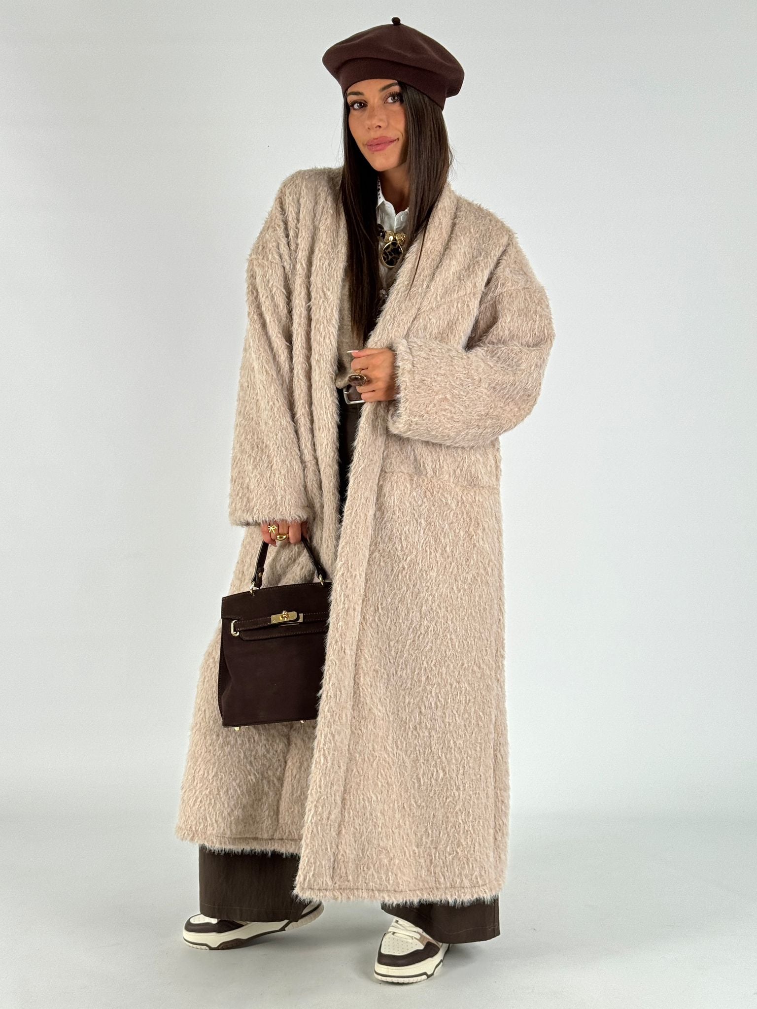 Cappotto Pelliccia lunga beige