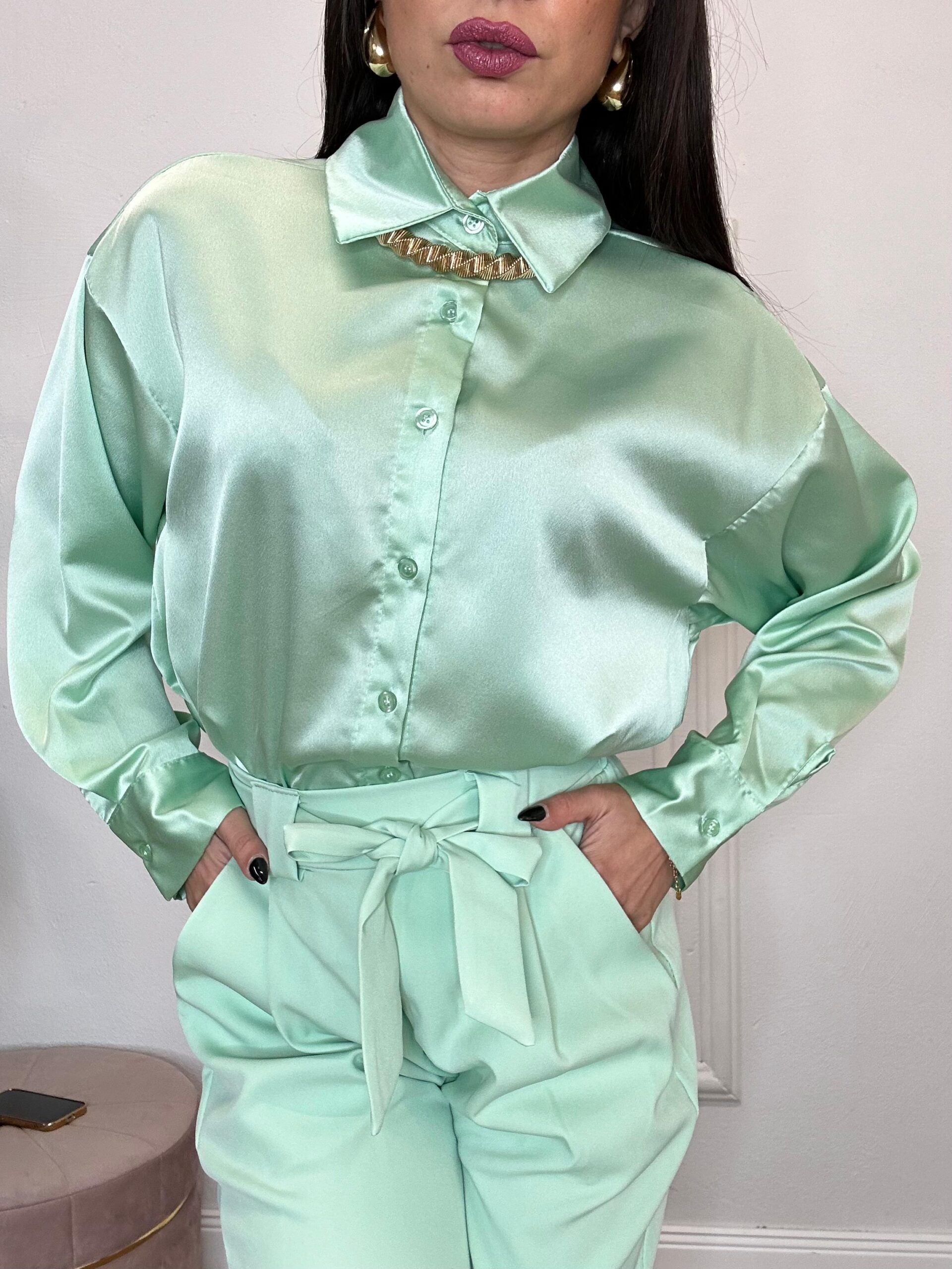 CAMICIA COMPLETO RAINBOW SLIM 530 verde salvia