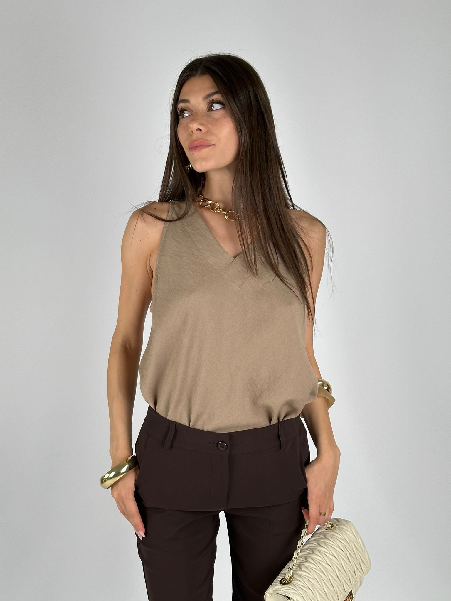 Top fiocco retro beige