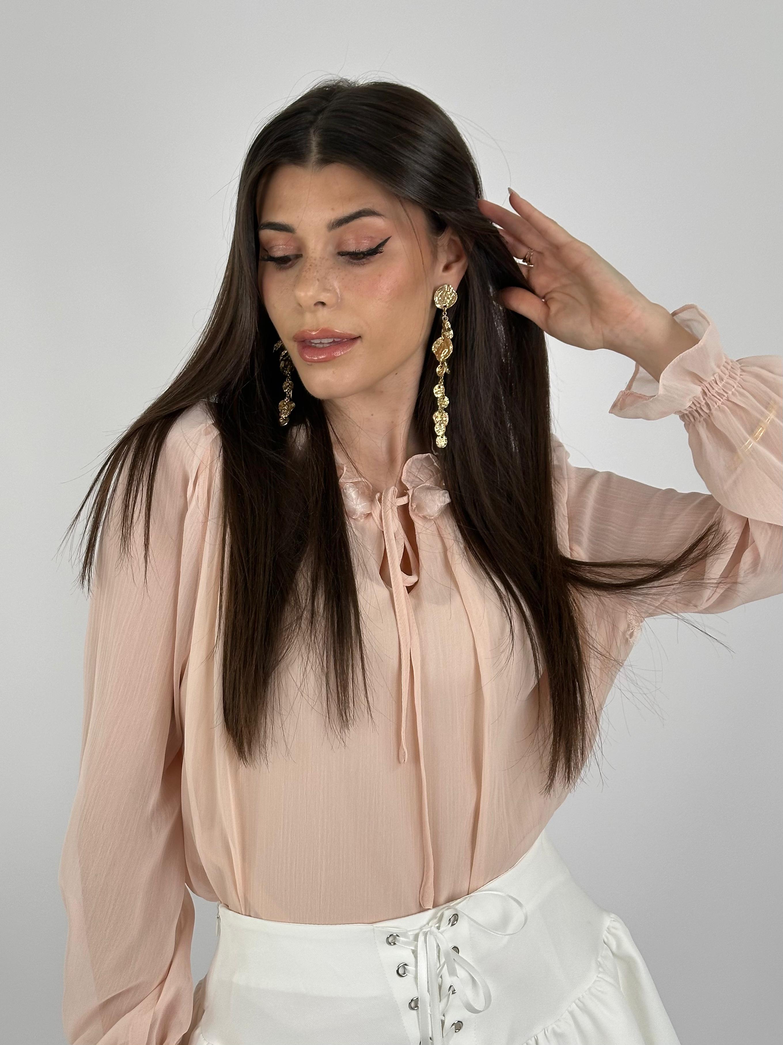 Camicia polsino arricciato rosa