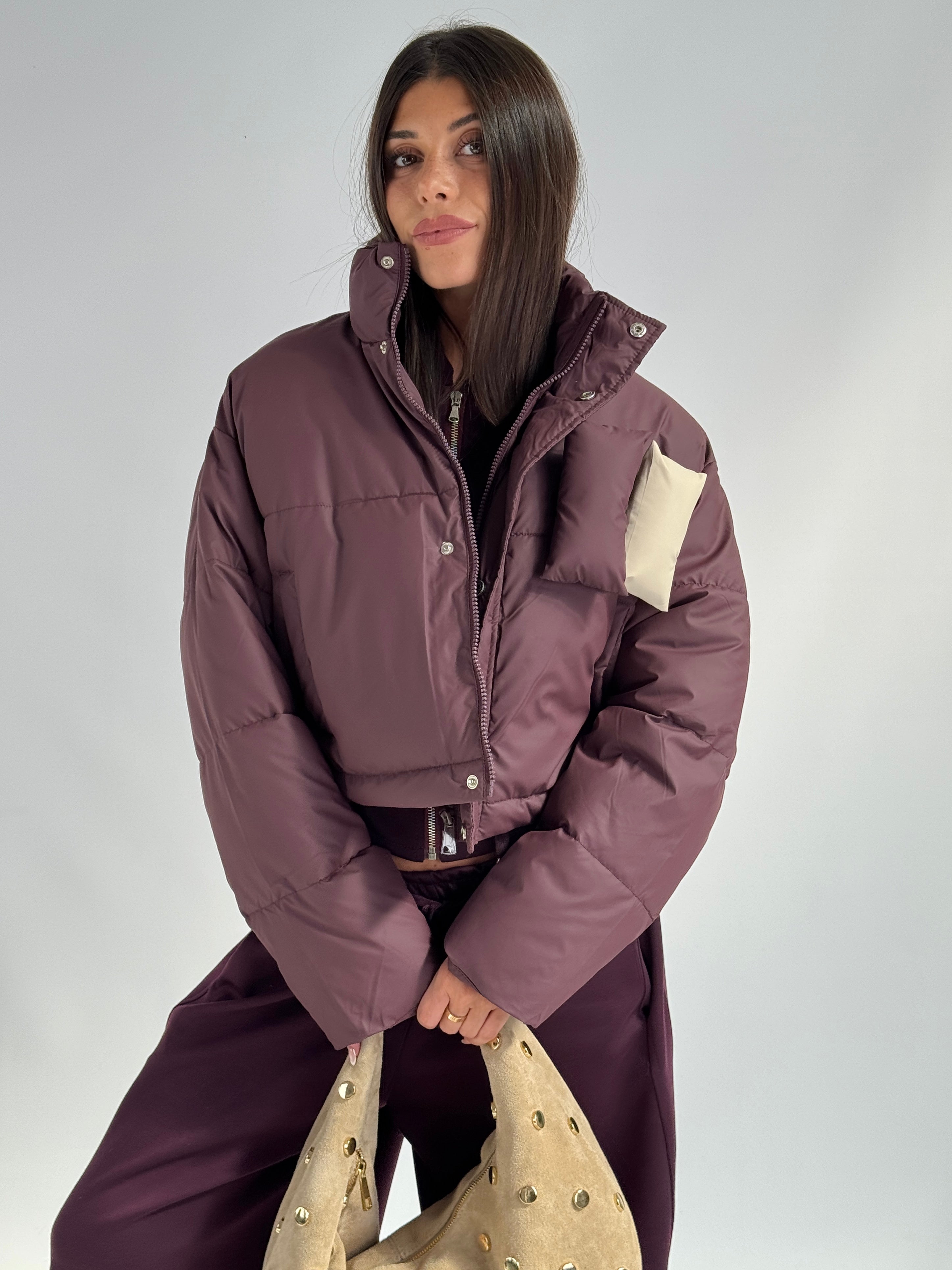 Piumino crop bordeaux