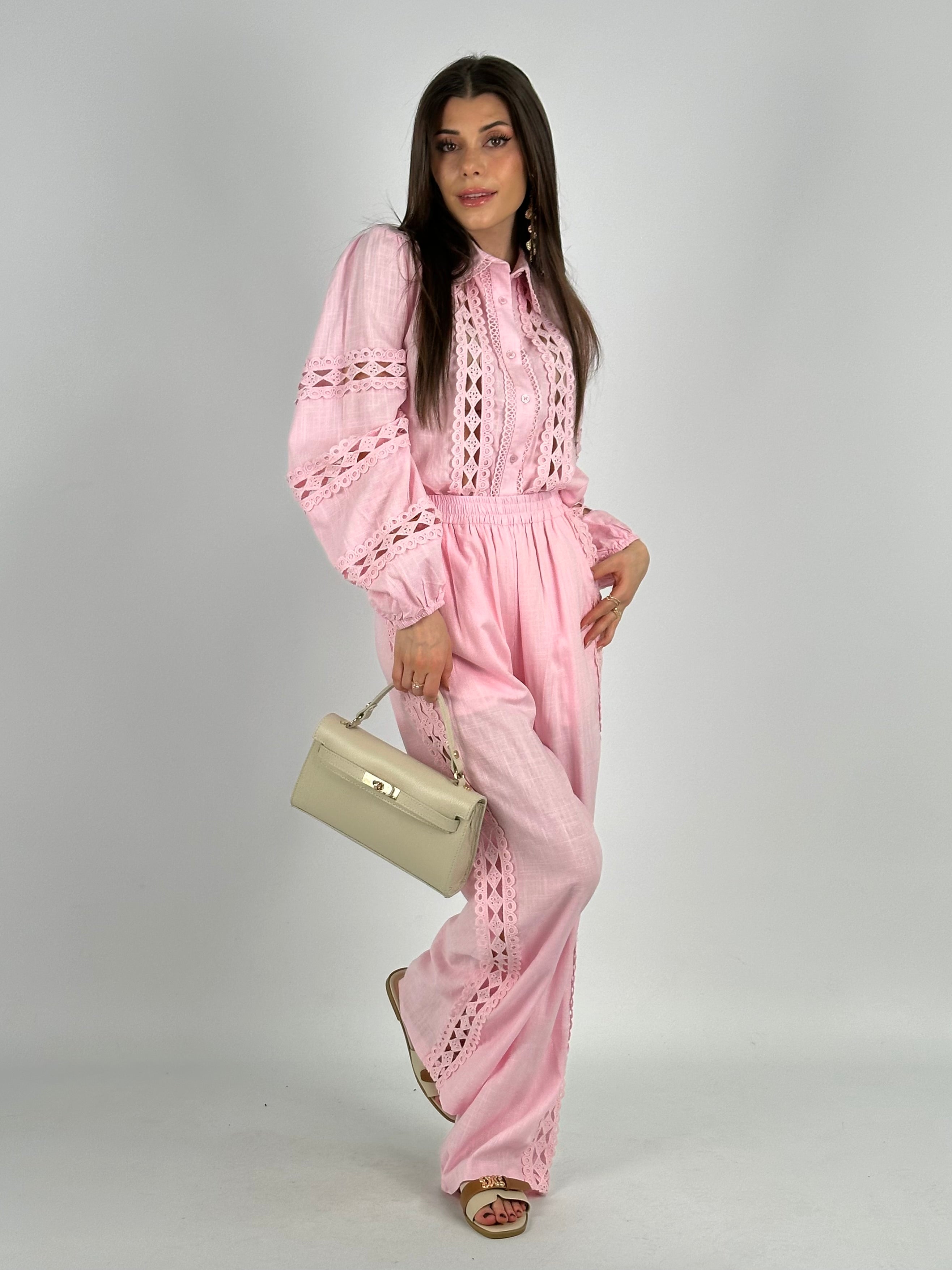 Completo coordinato in pizzo Diana rosa