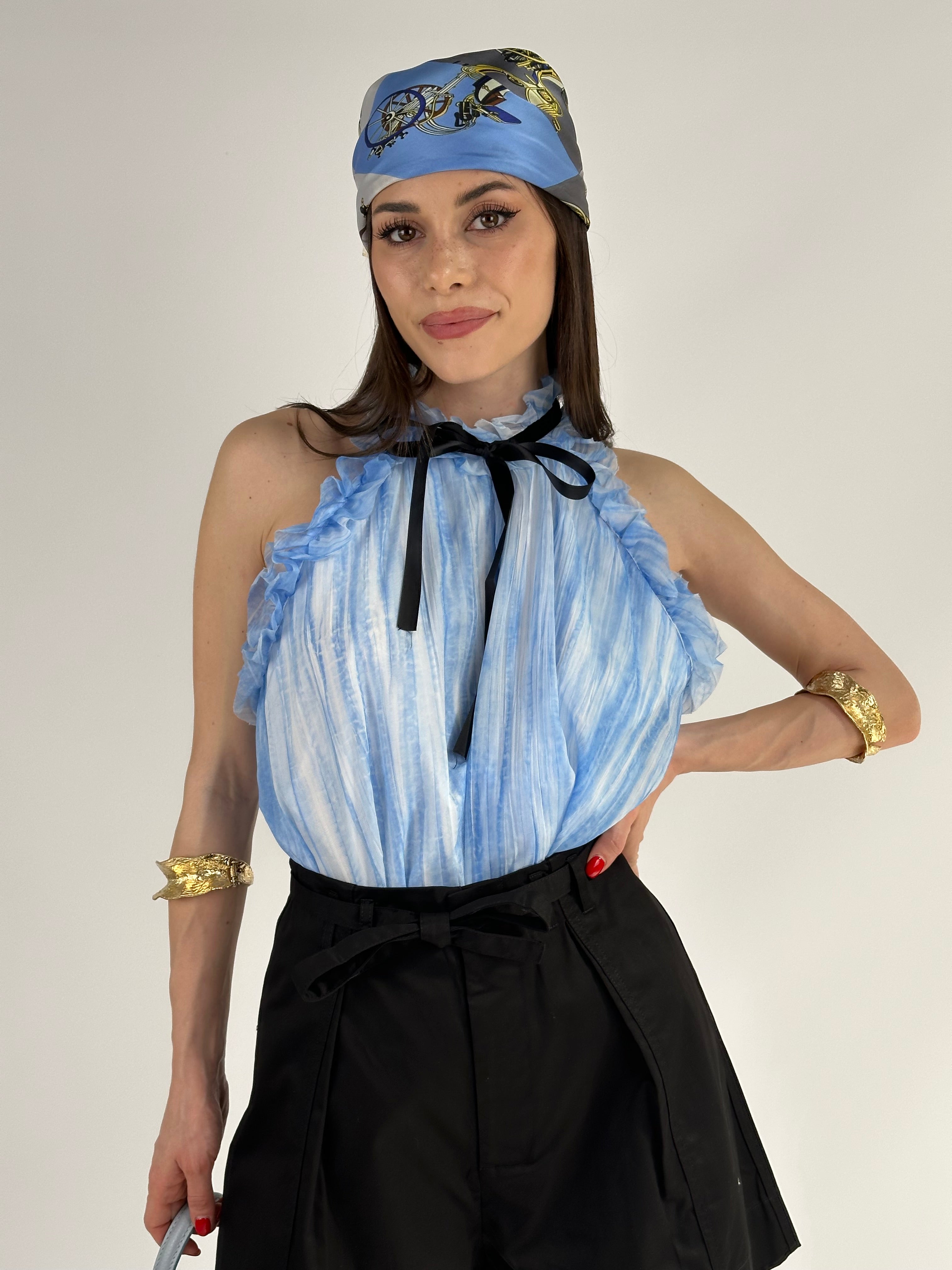 Camicia top in viscosa mirea blu