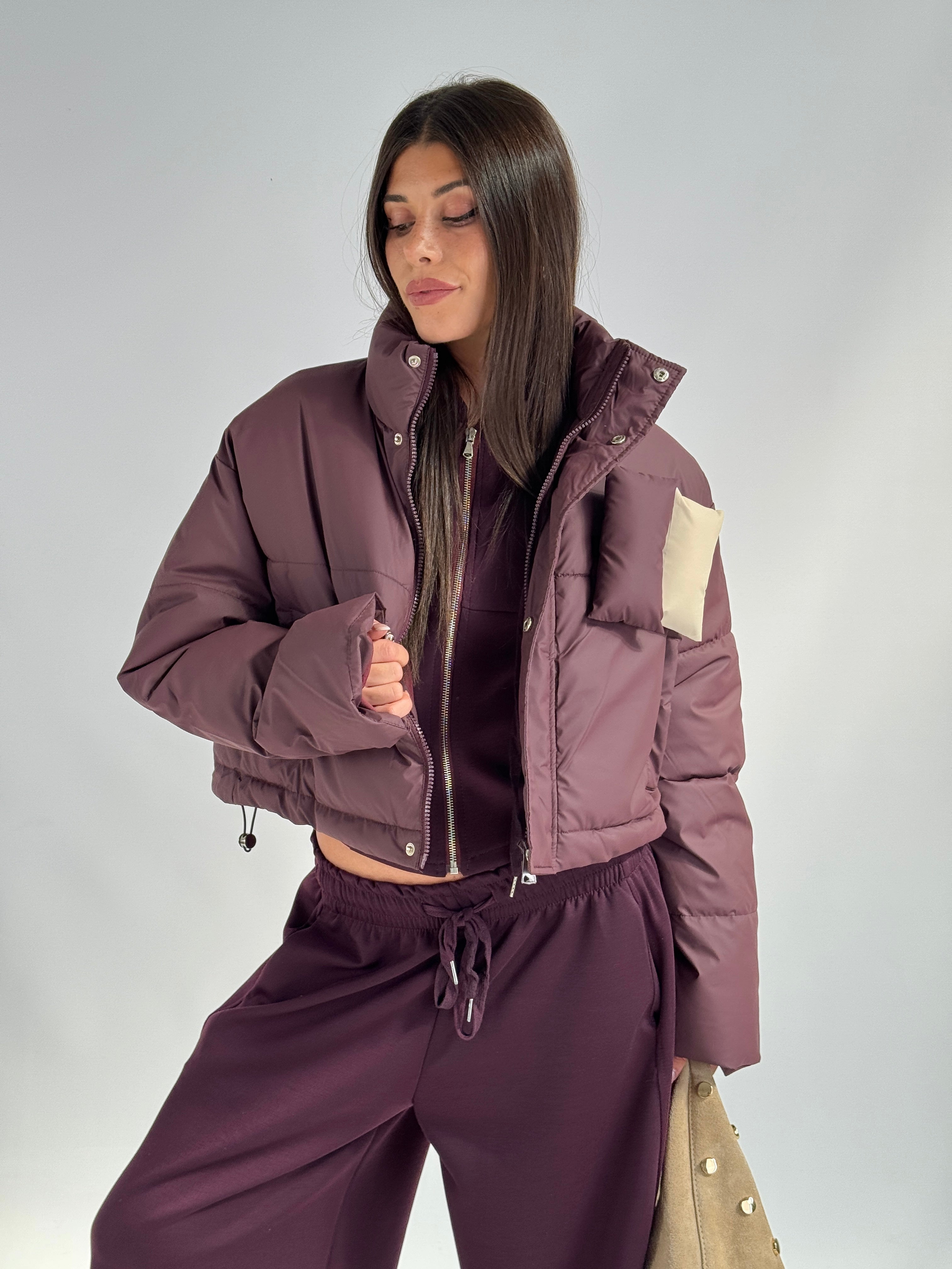Piumino crop bordeaux