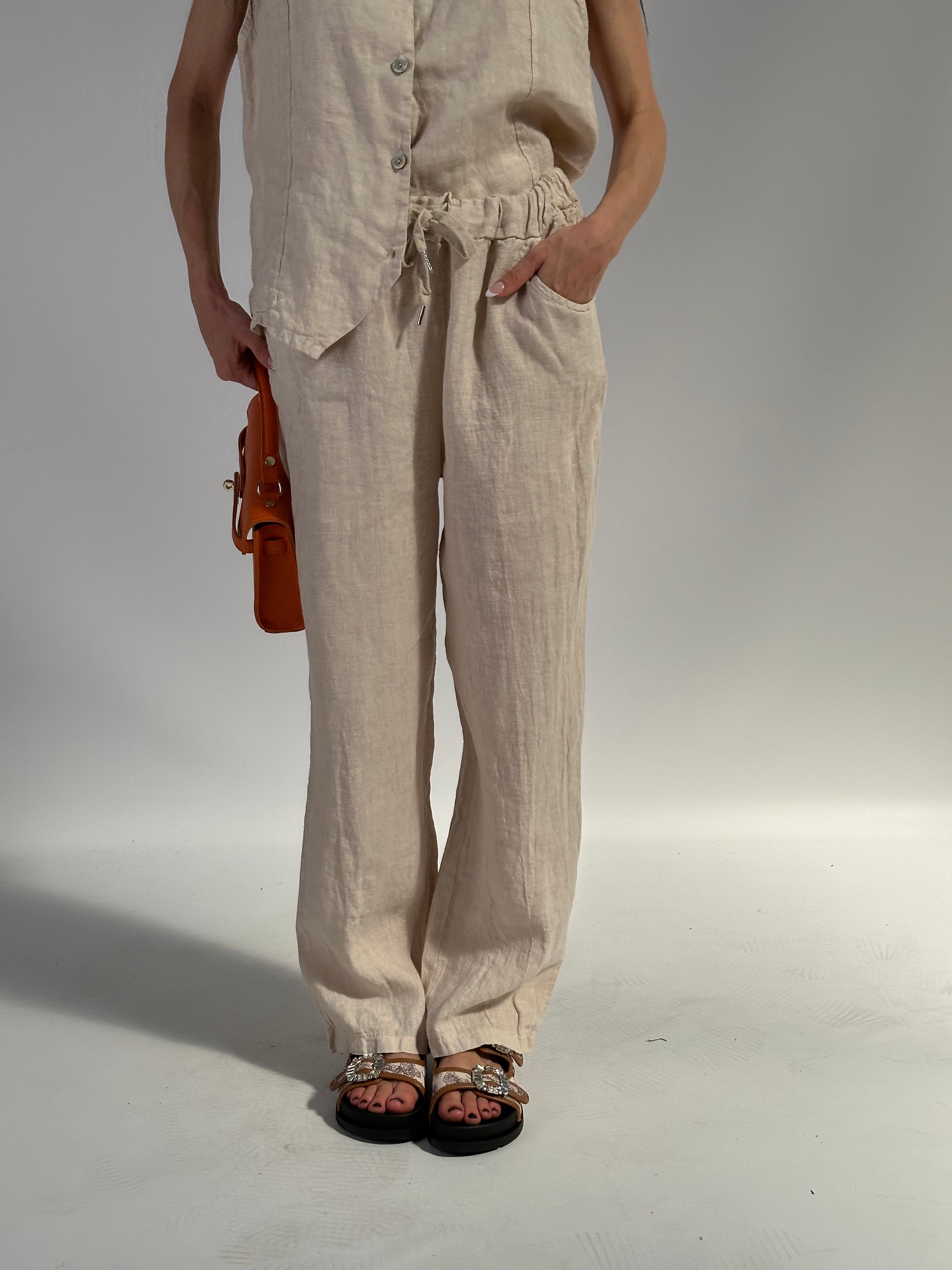 Completo 100% lino gilet+pantalone Premium Beige