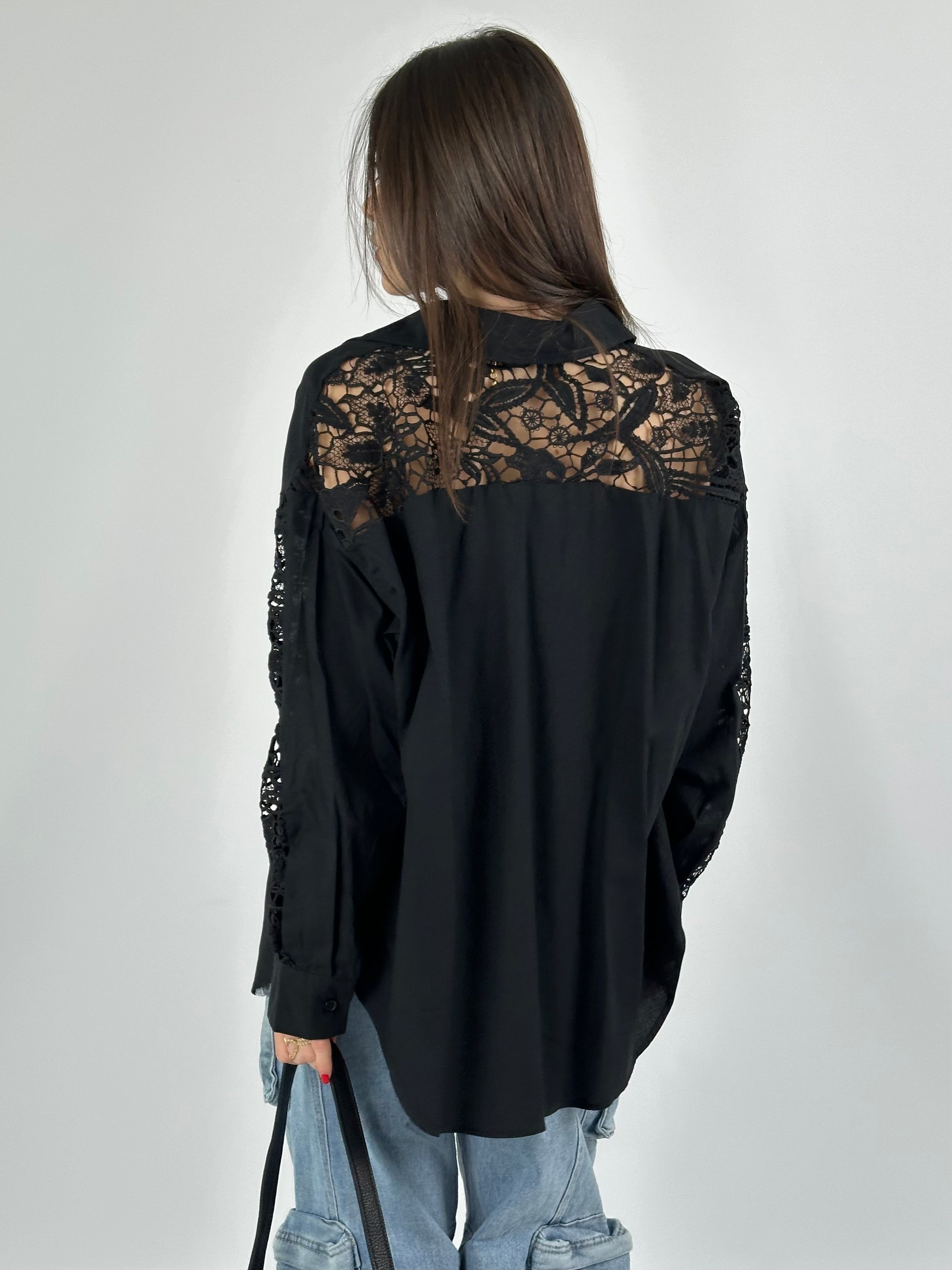 Camicia in cotone ricami tattoo nero