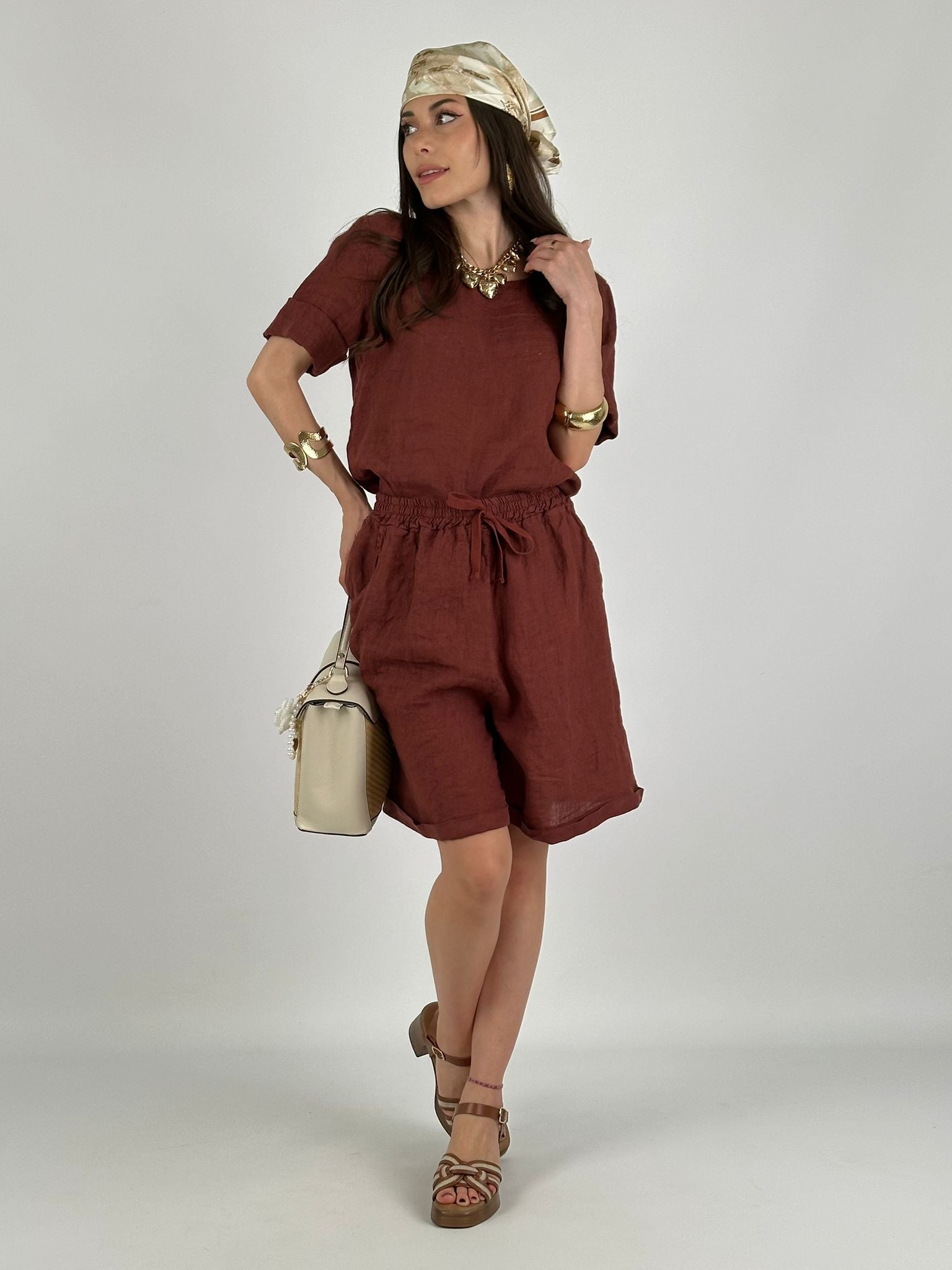Camicia 100% Lino bottoni retro coccio