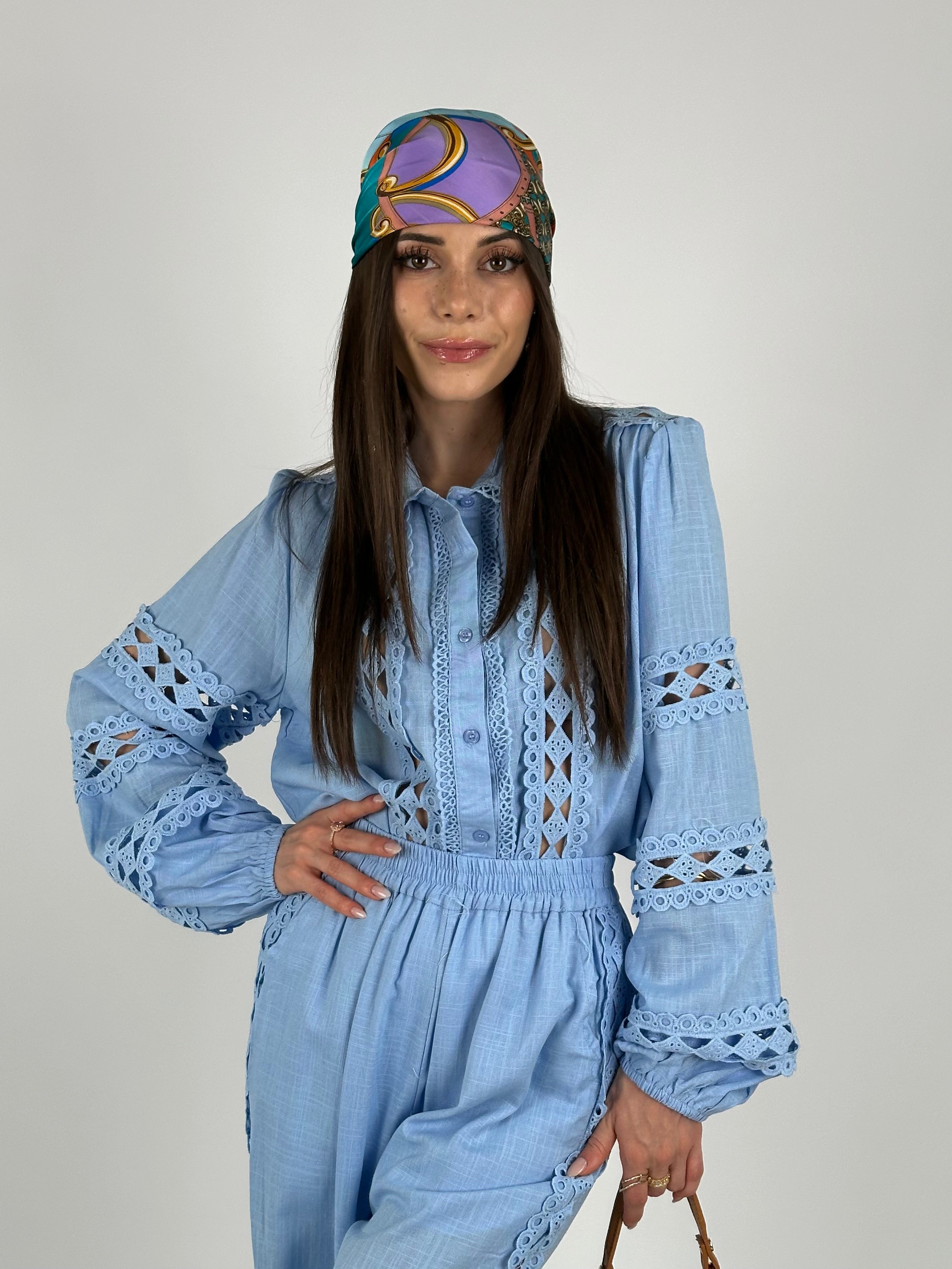 Completo coordinato in pizzo Diana celeste