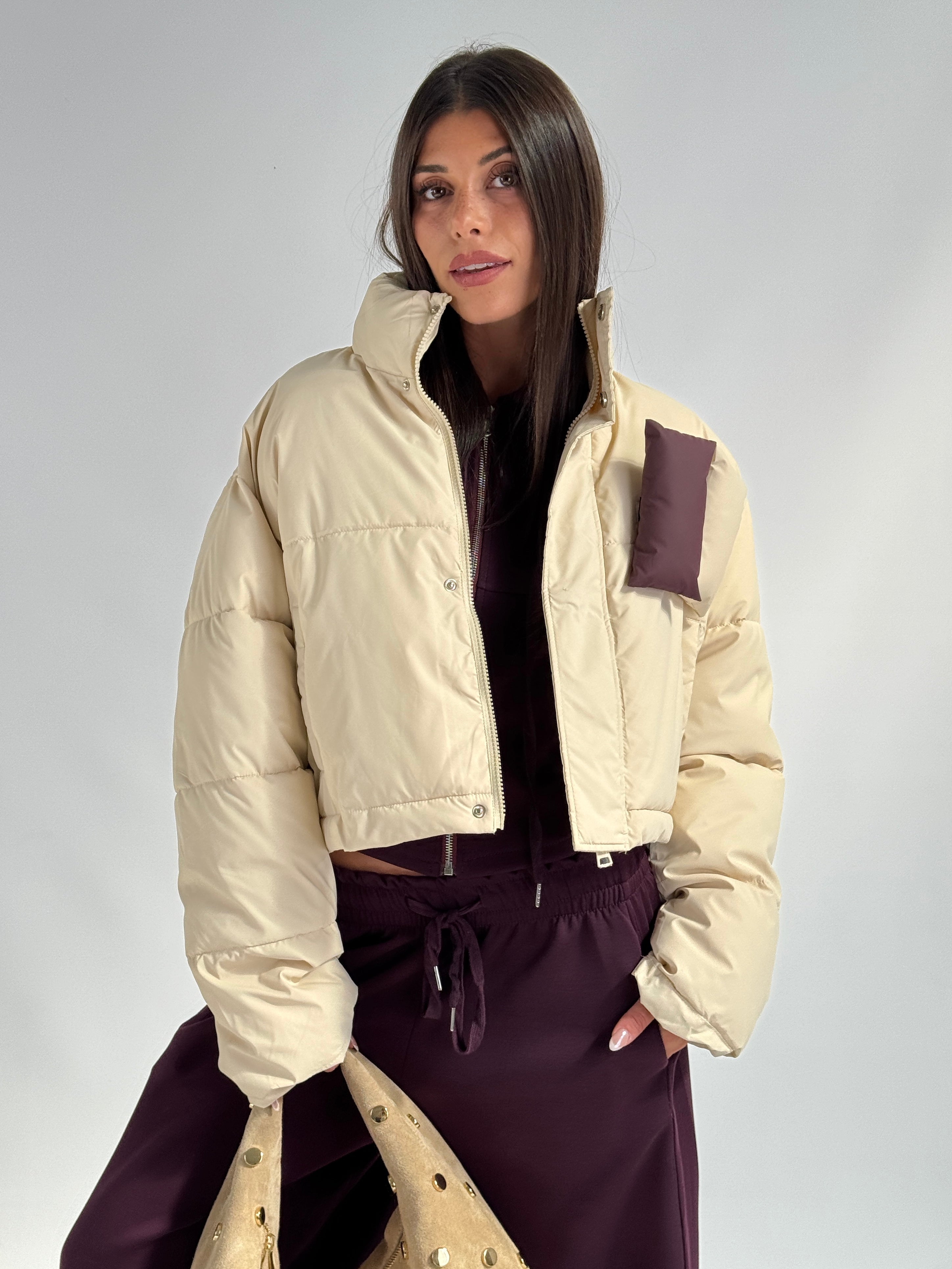 Piumino crop beige