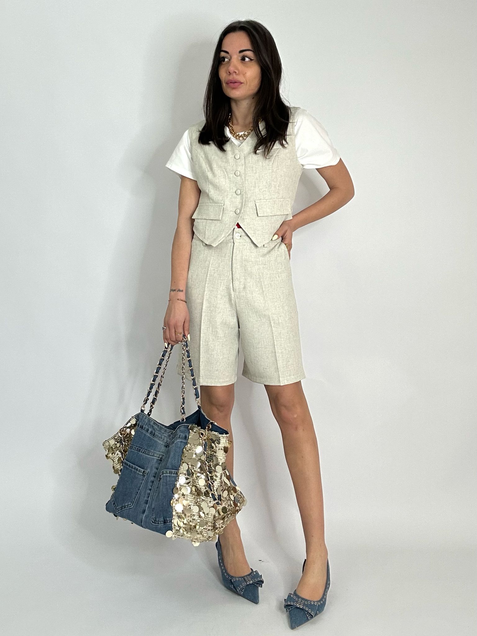 COMPLETO GILET LINO 789 beige