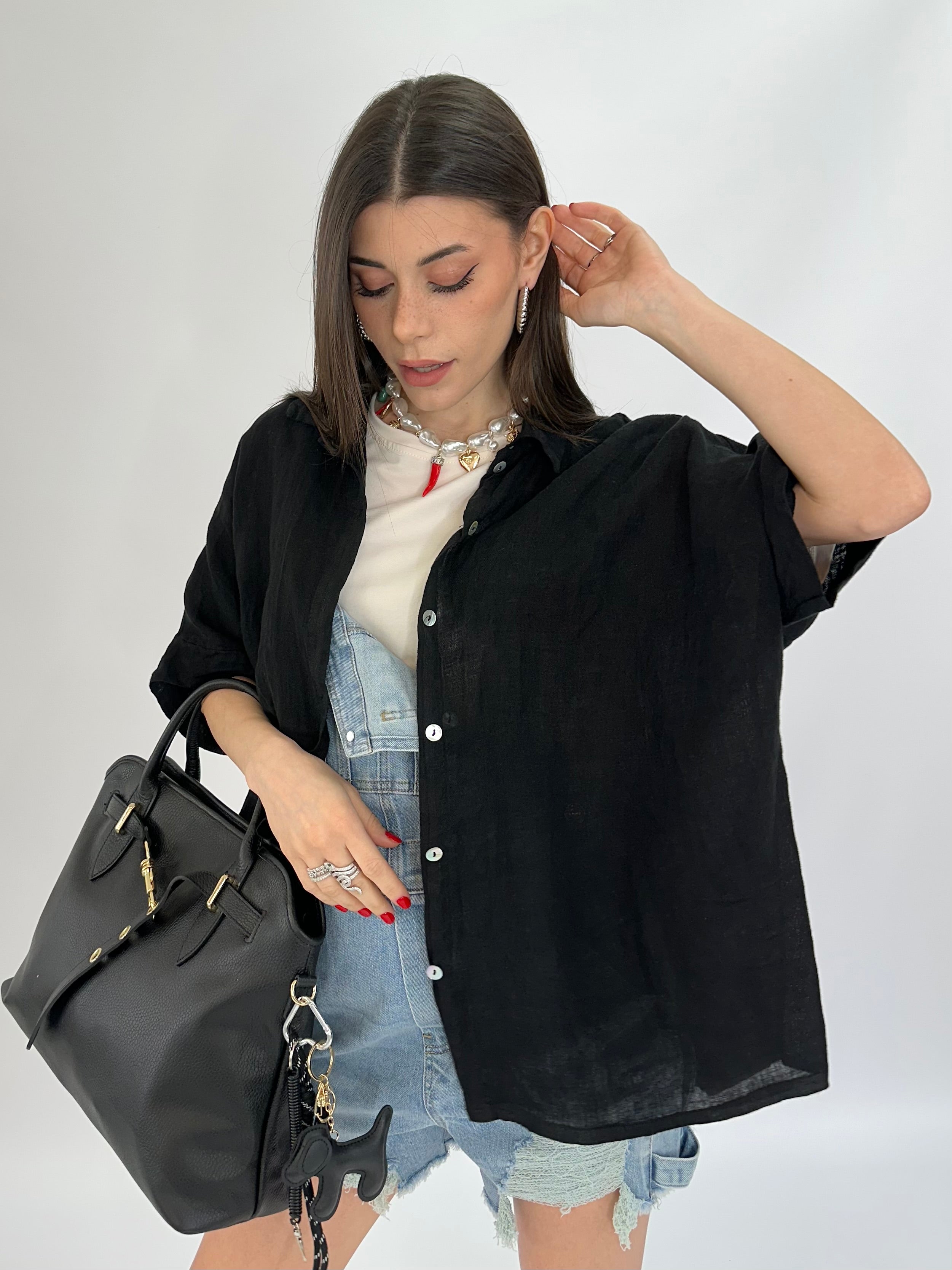 Camicia in puro lino nero