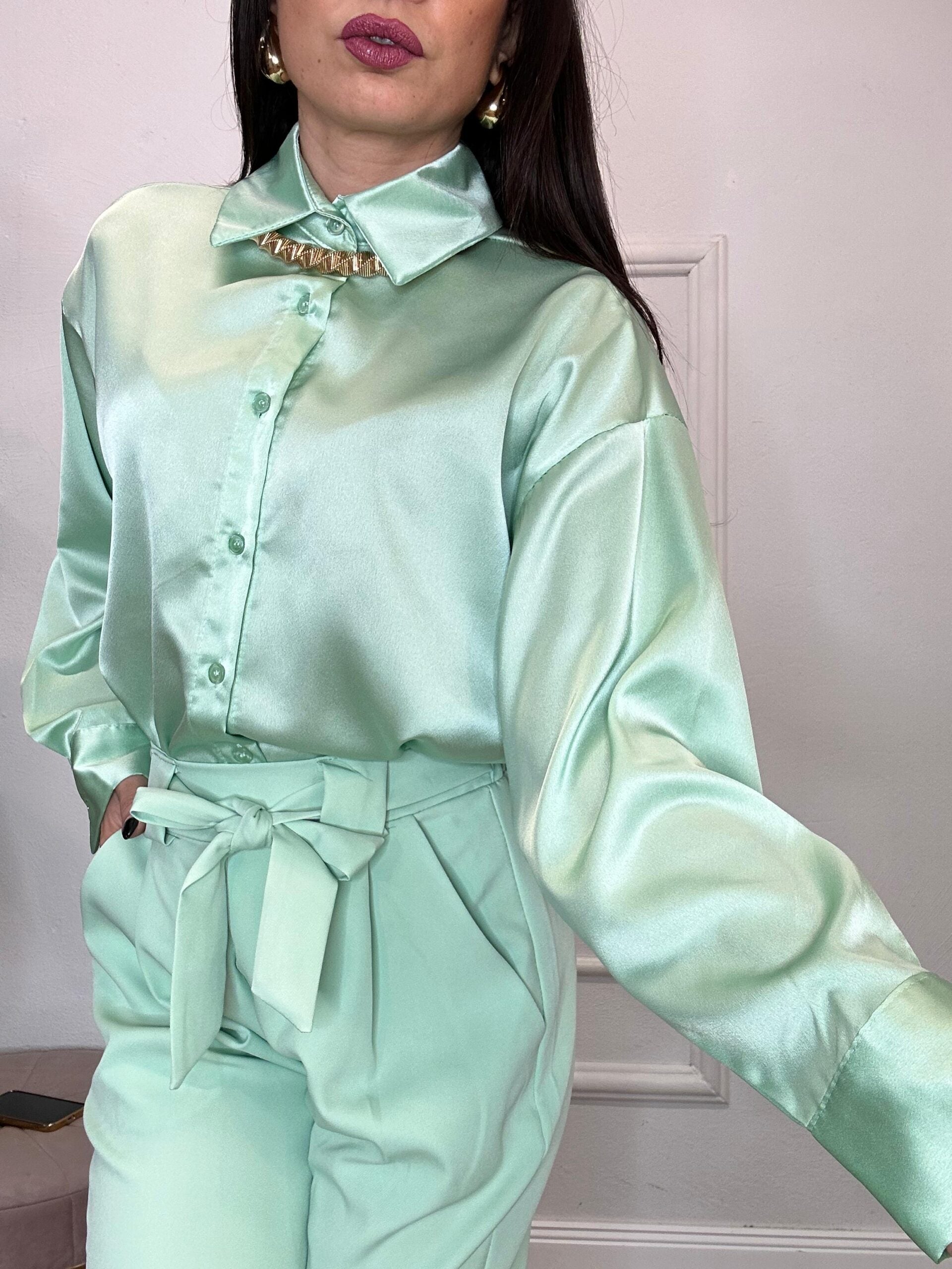 CAMICIA COMPLETO RAINBOW SLIM 530 verde salvia
