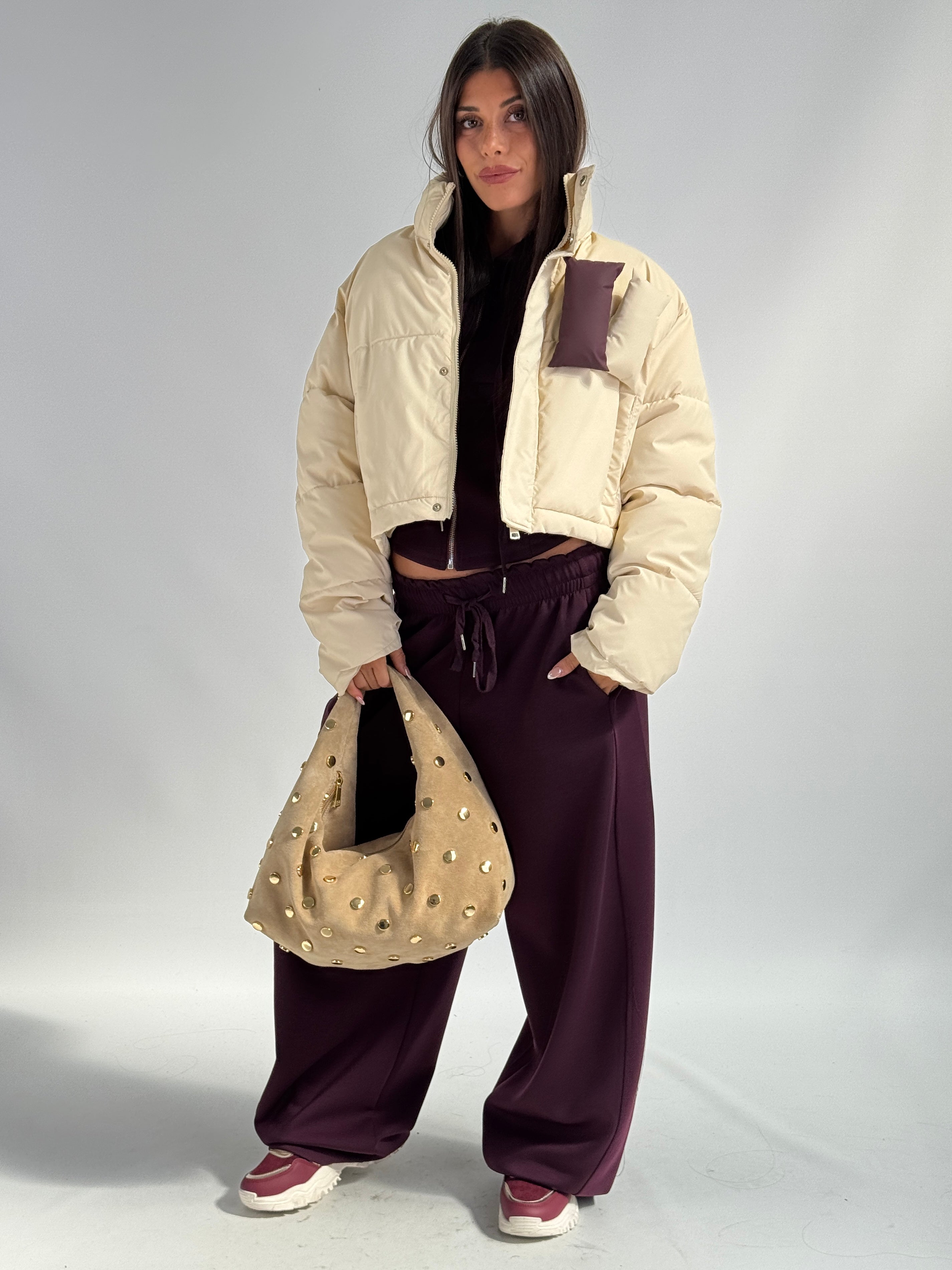 Piumino crop beige