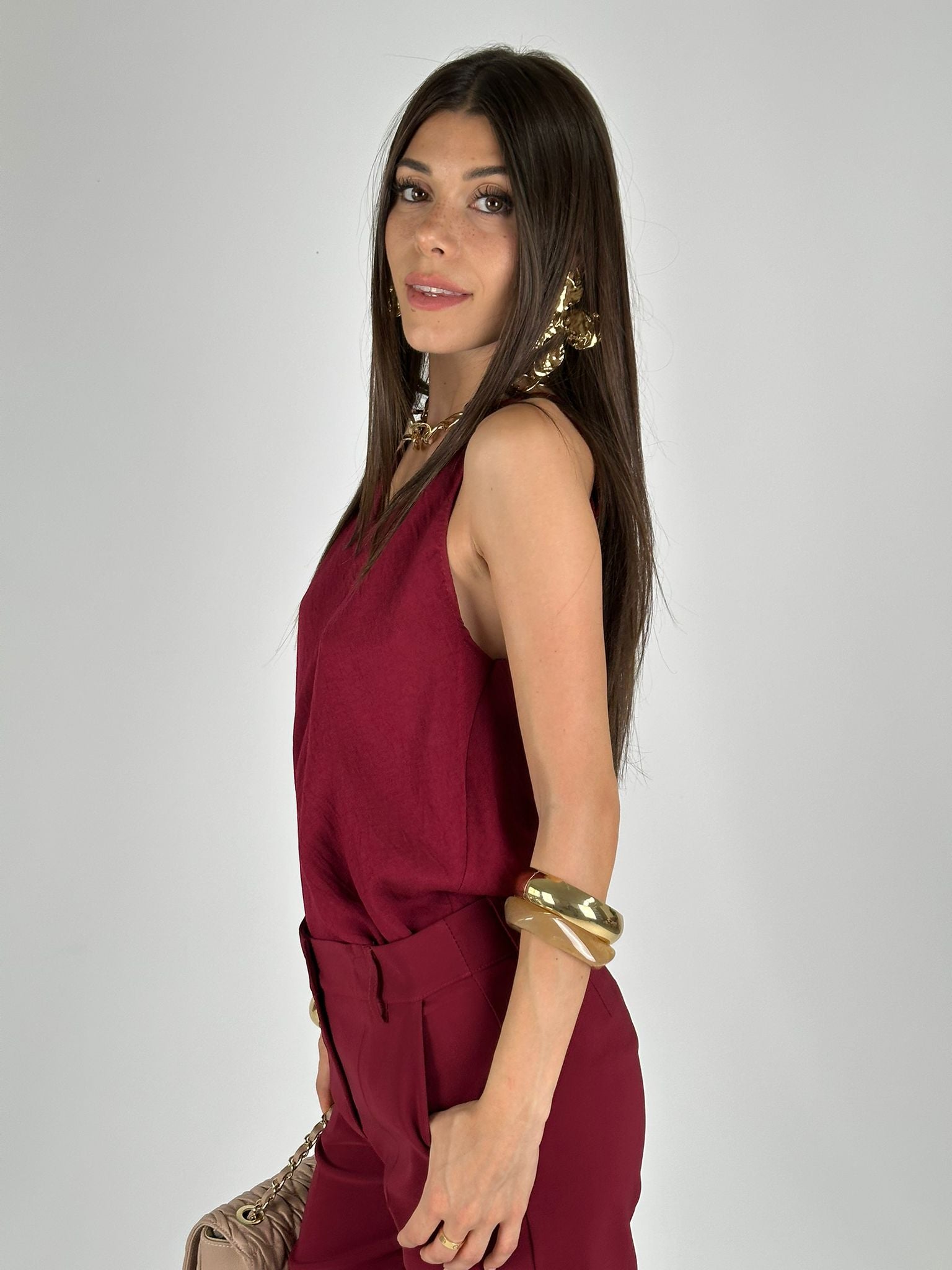 Top fiocco retro bordeaux