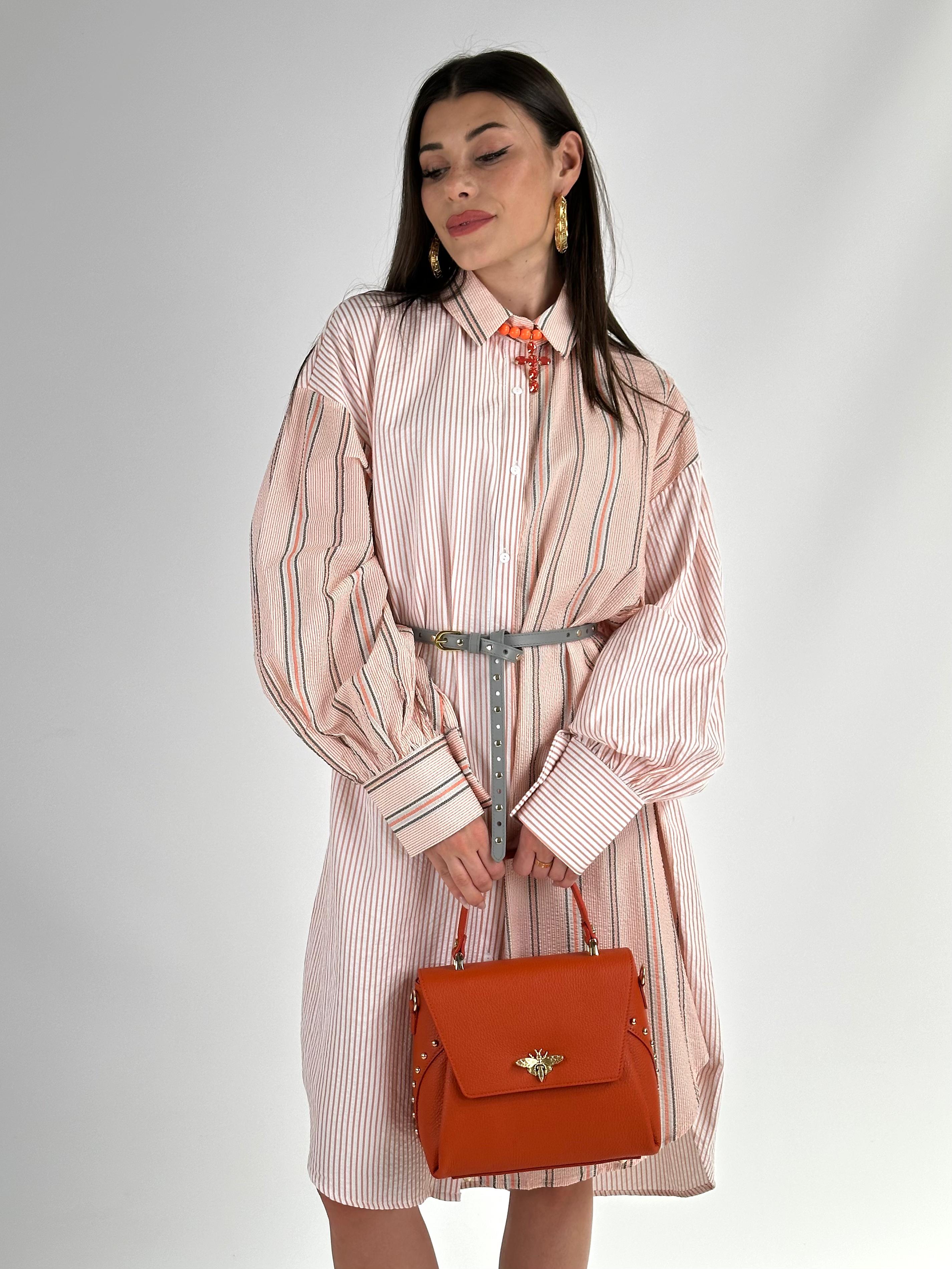 Maxi abito camicia rosa