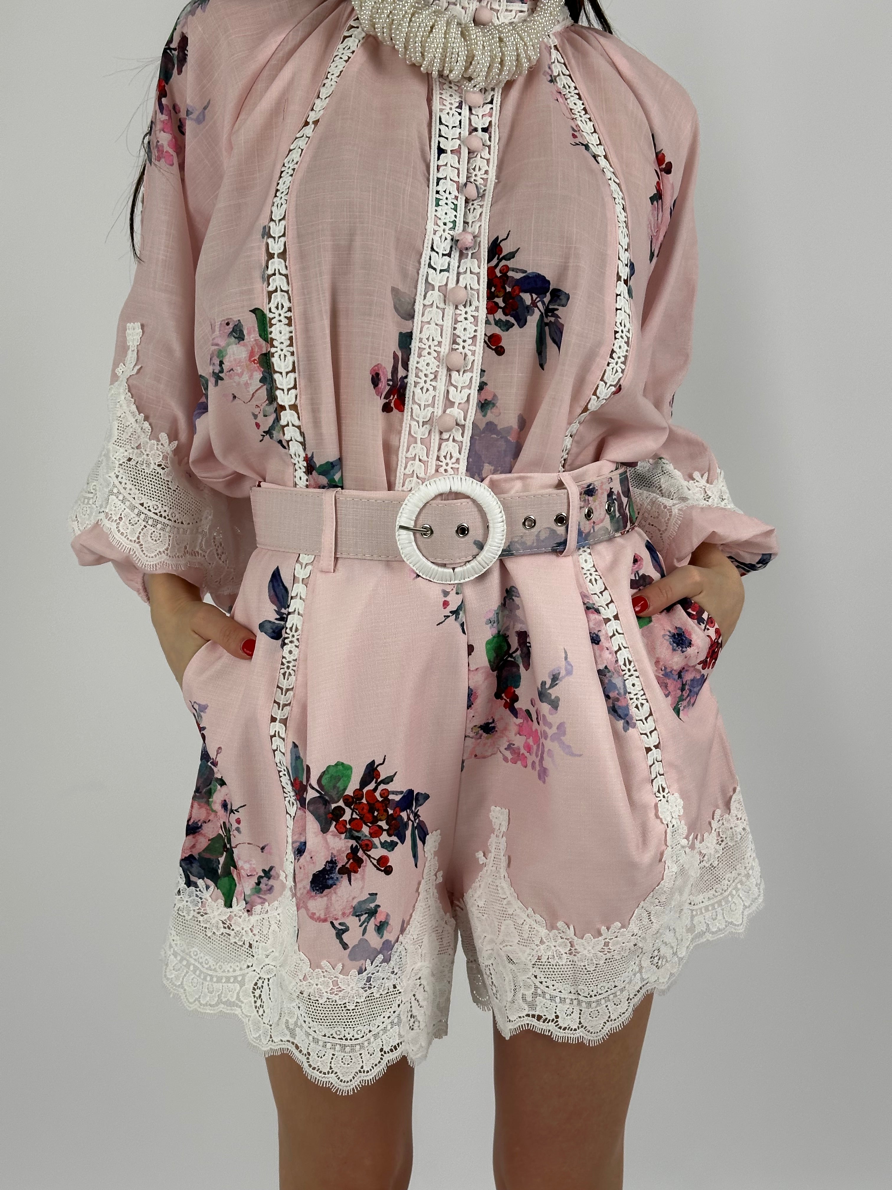 Shorts cotone e pizzo premium rosa