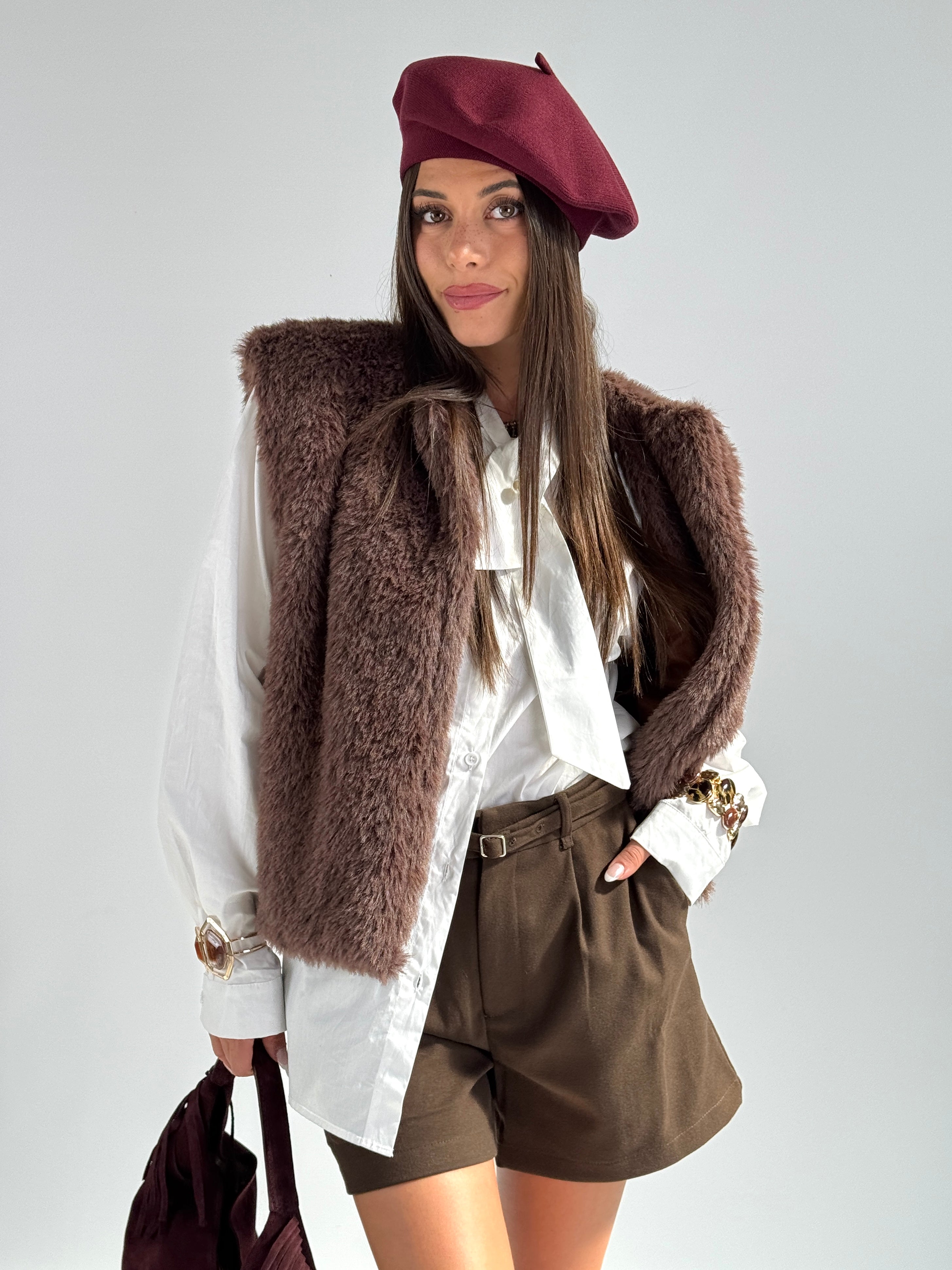 Smanicato eco pelliccia Maddison moro