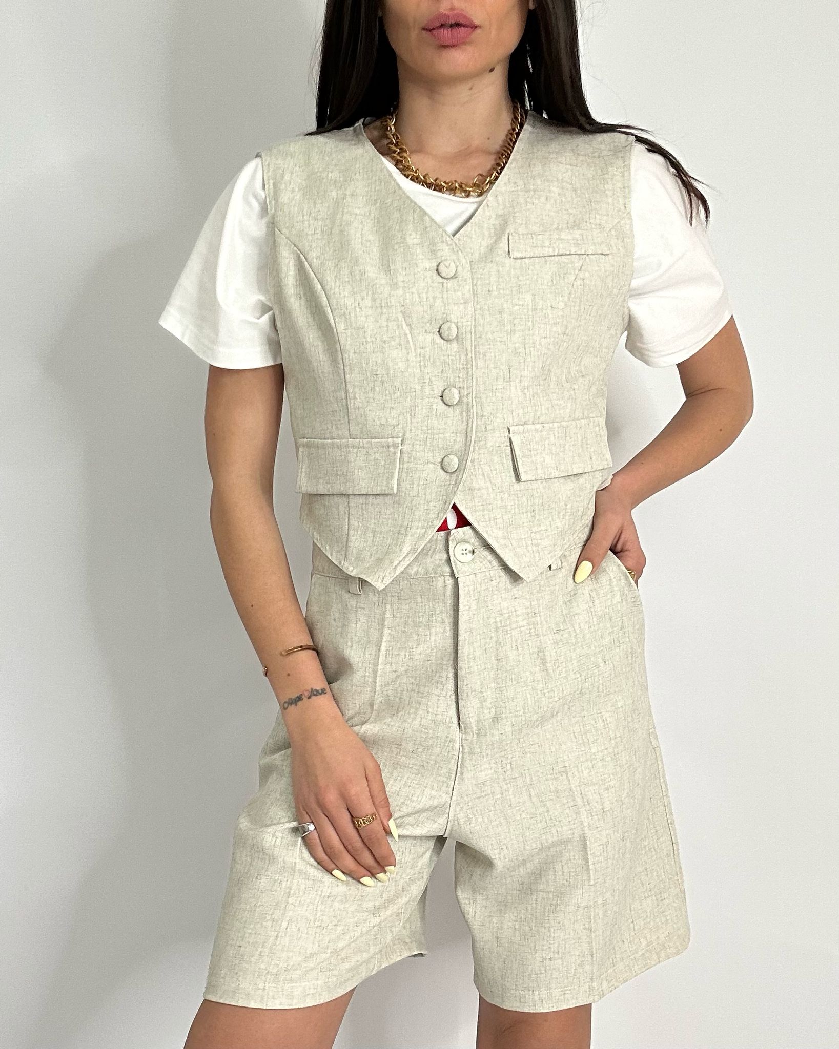 COMPLETO GILET LINO 789 beige