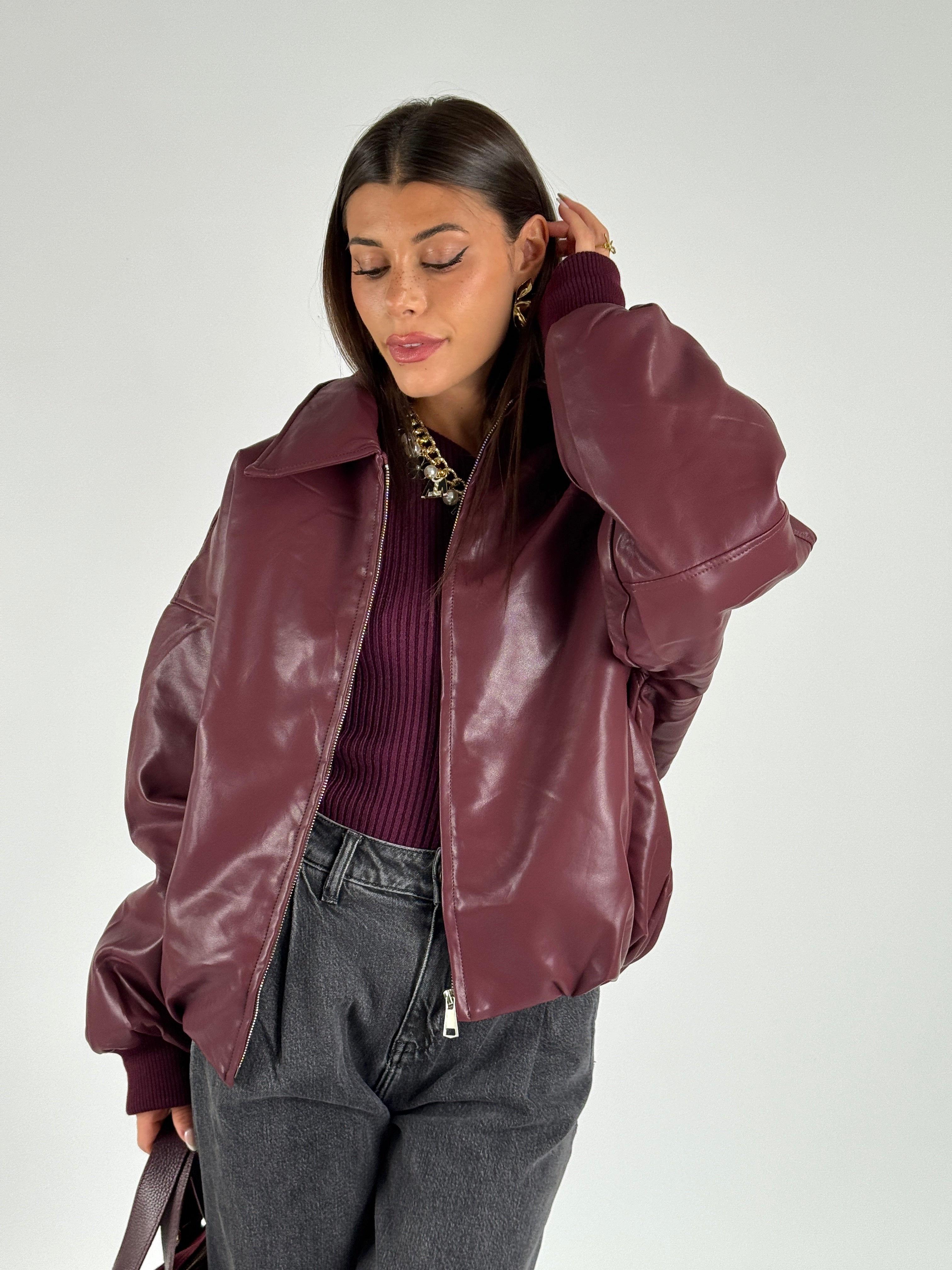 Bomber in ecopelle bordeaux