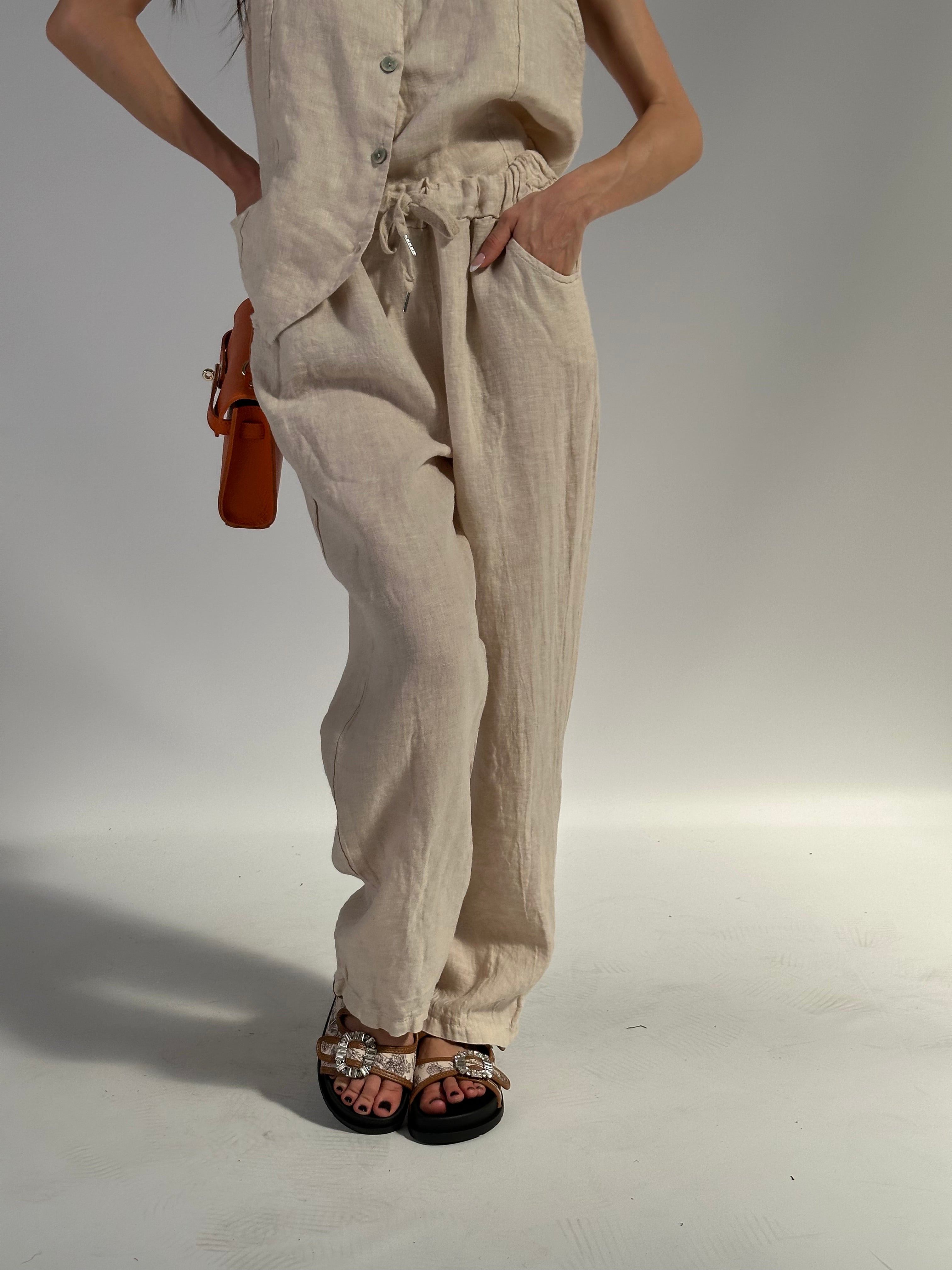 Completo 100% lino gilet+pantalone Premium Beige