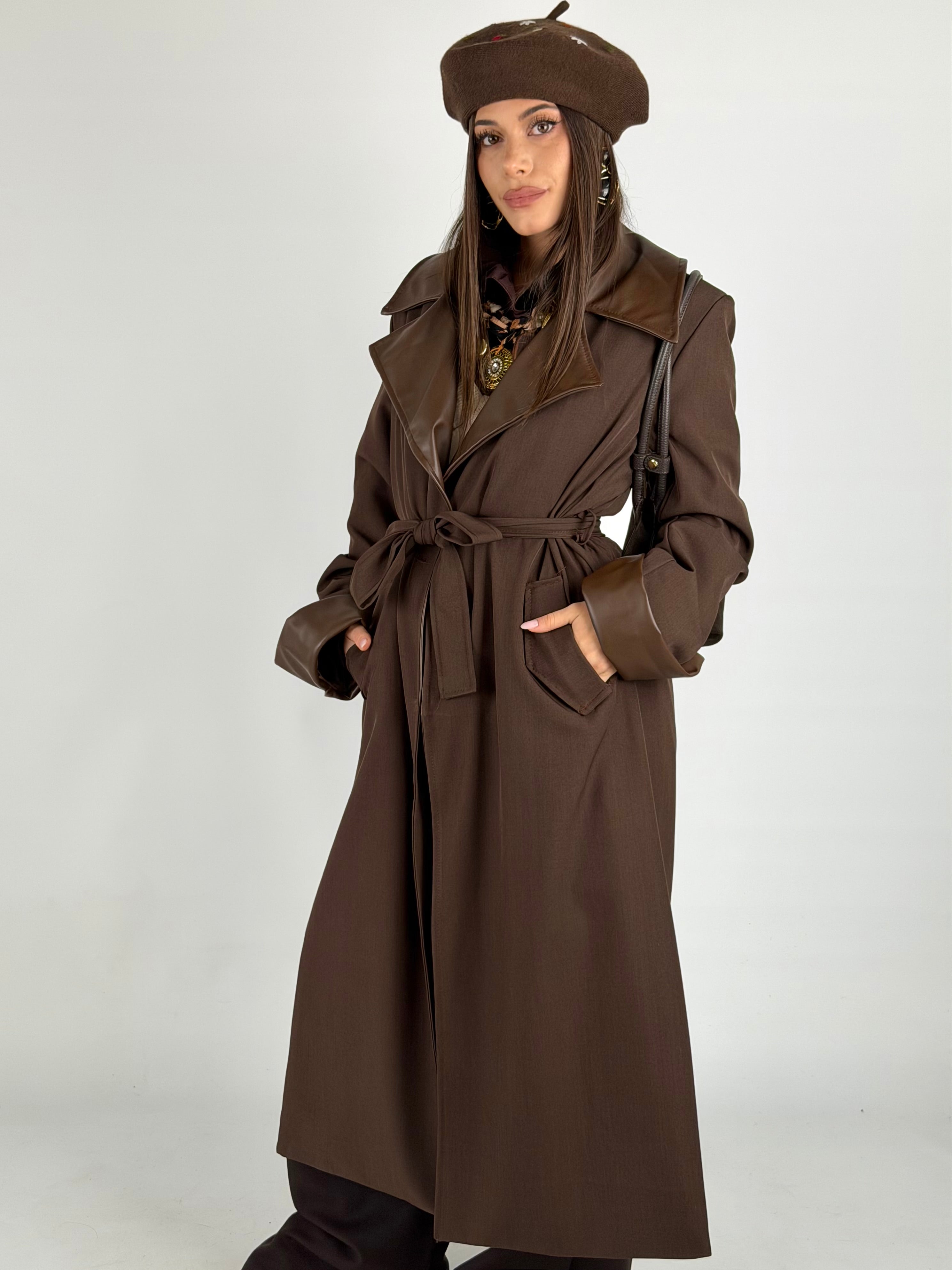 Trench inserti ecopelle moro