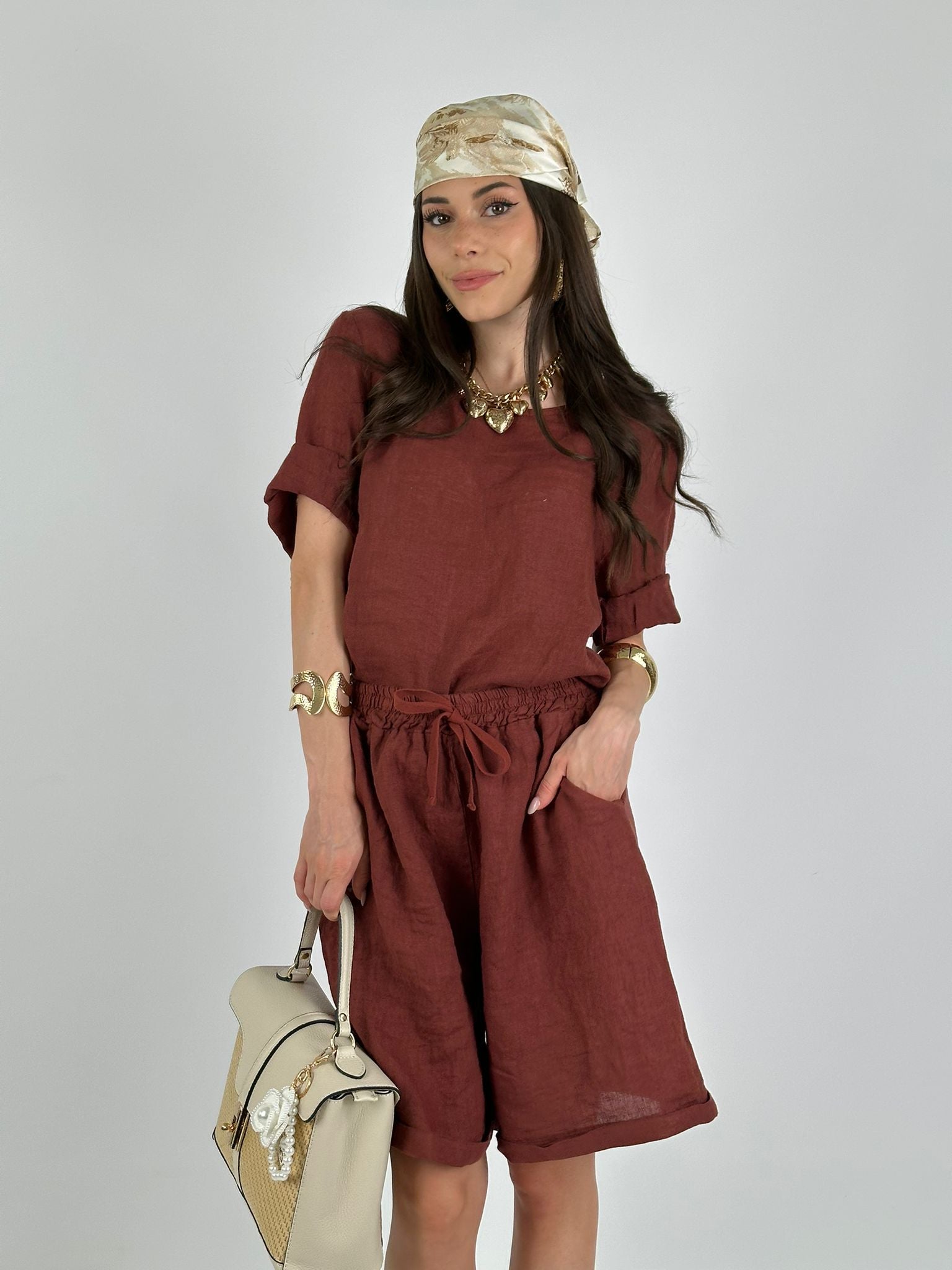 Camicia 100% Lino bottoni retro coccio