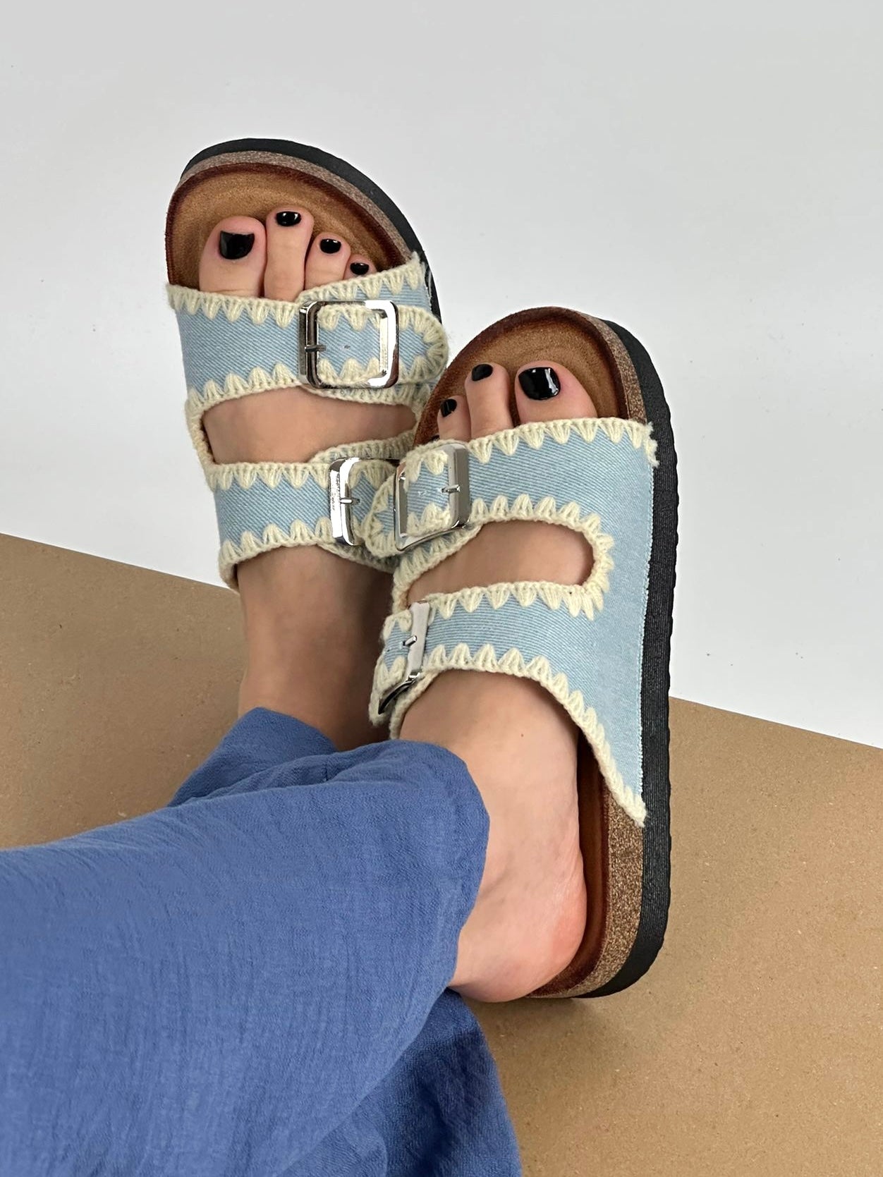 Ciabatta zig zag celeste